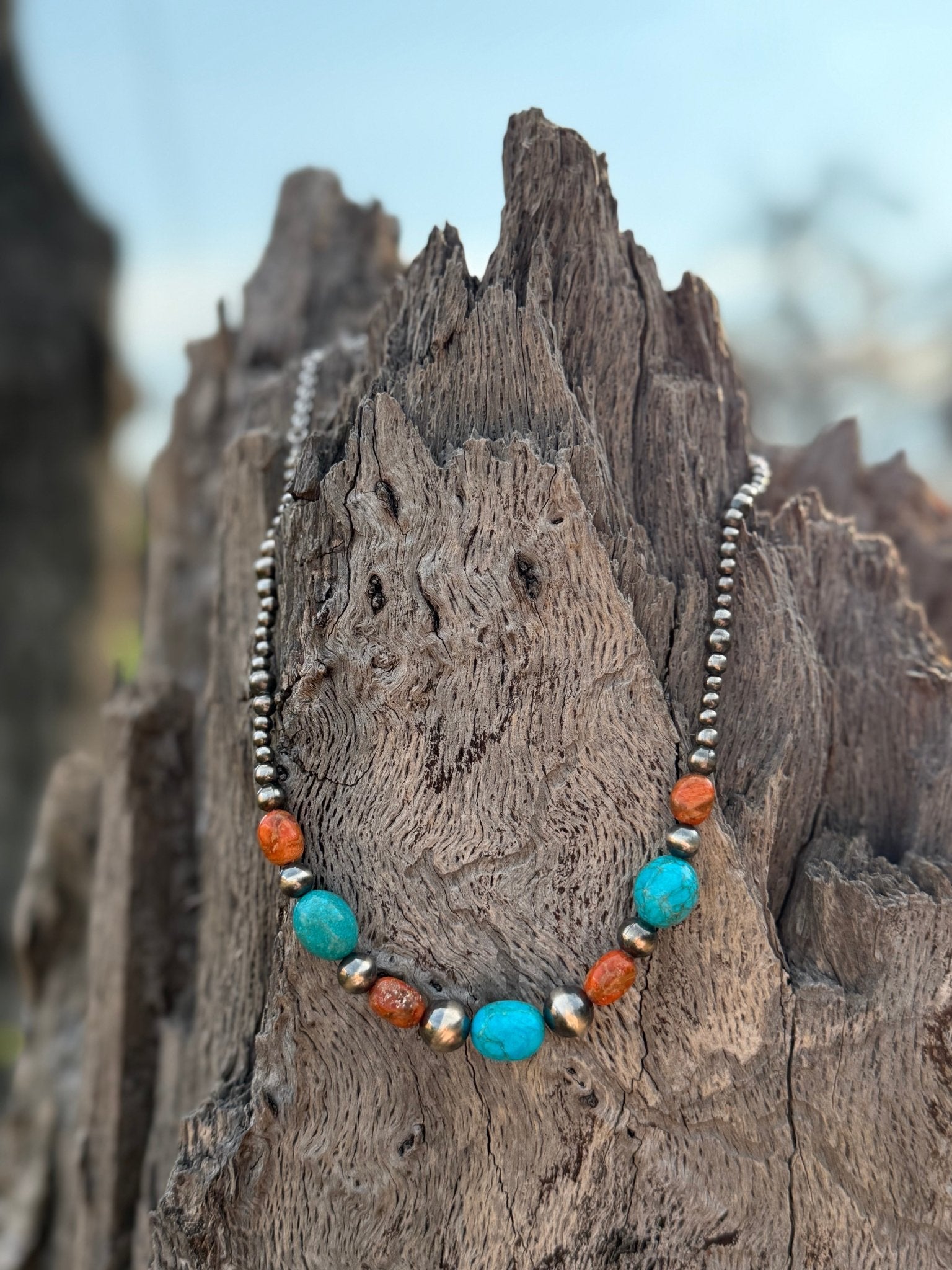 Wild Junkie Sterling Silver Western Coral Apple Beaded Necklace — lifestyle context