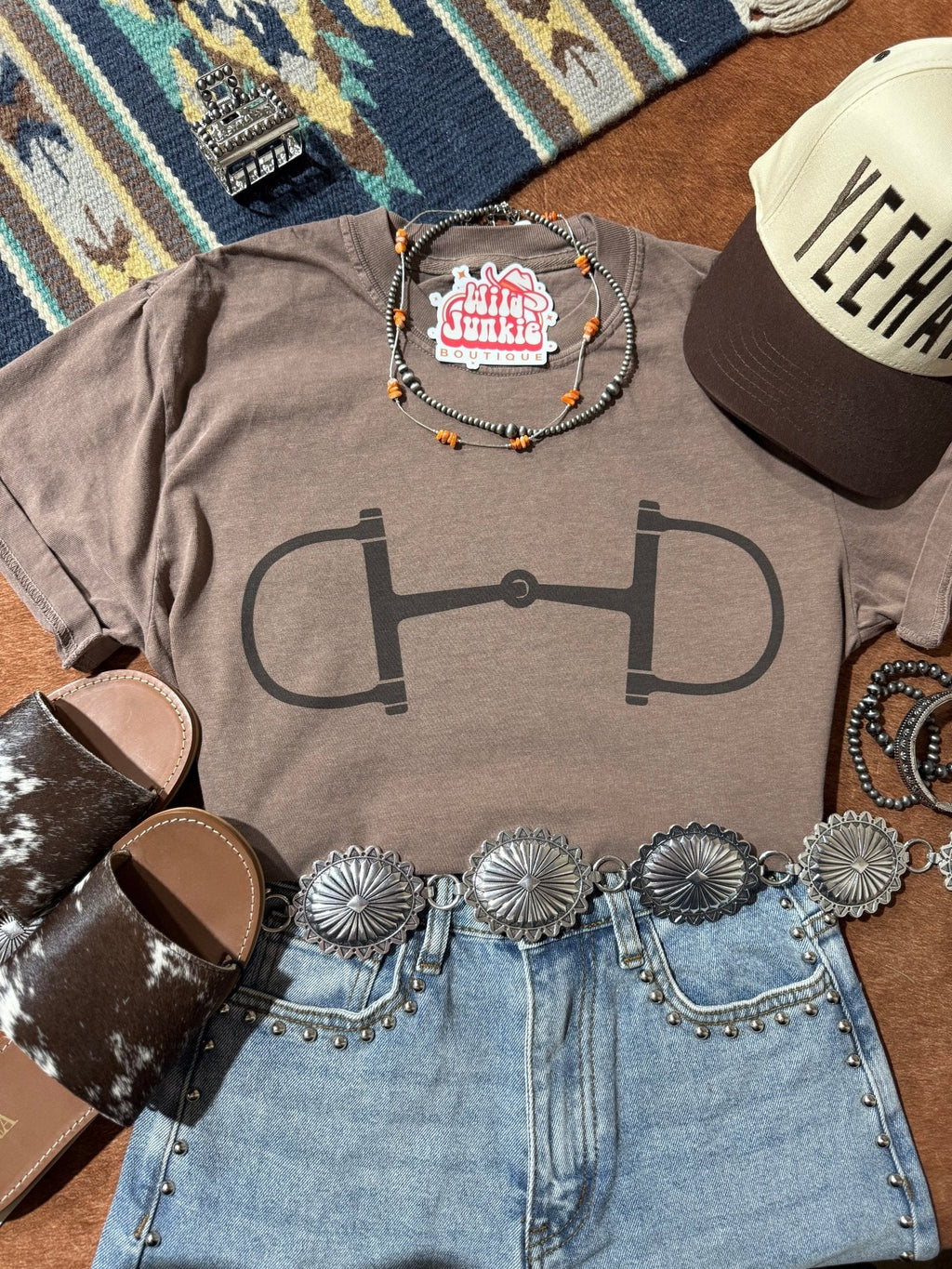 Wild Junkie Western Horse Bit Graphic Tee — Wild Junkie branding close-up