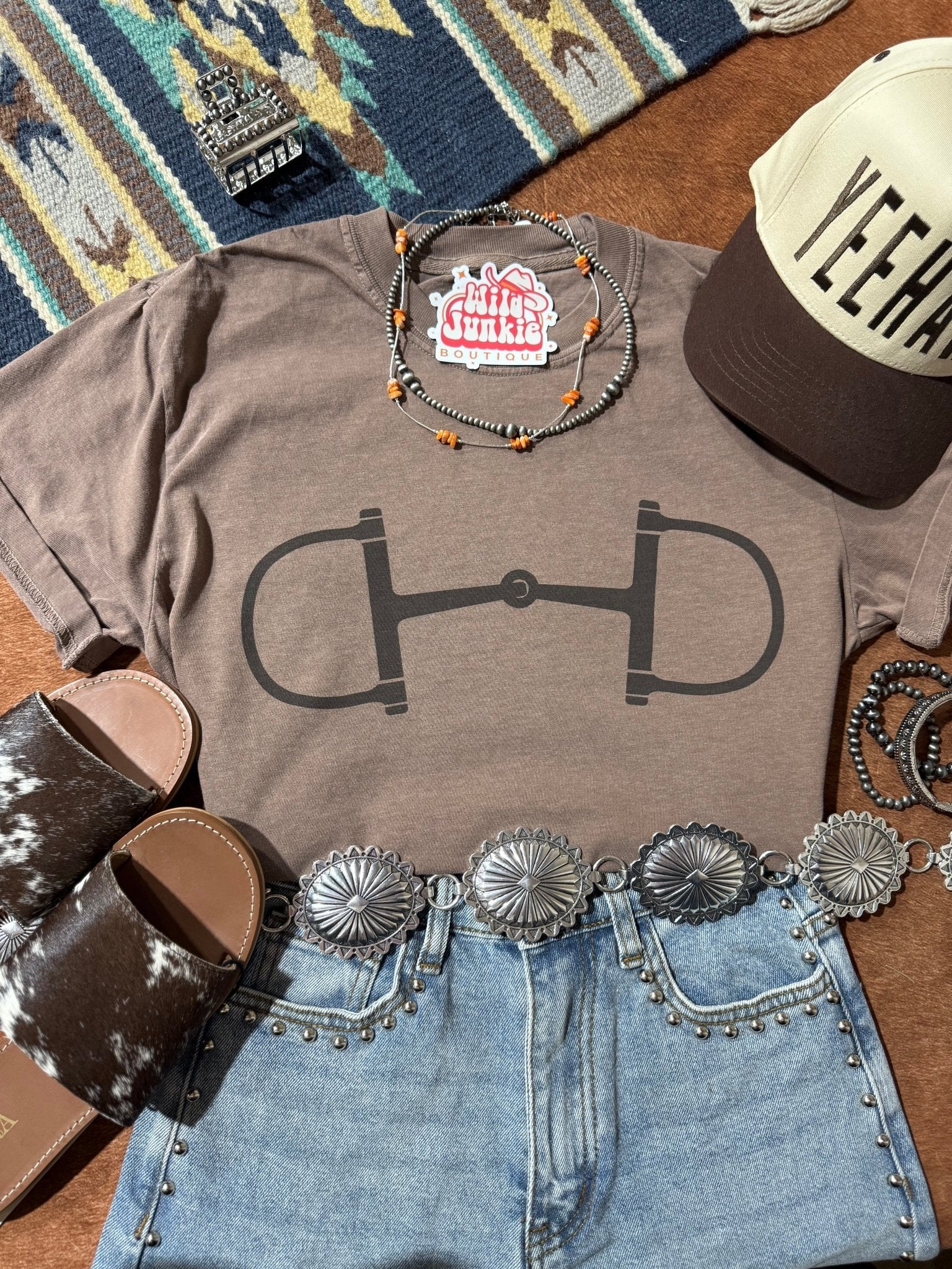 Wild Junkie Western Horse Bit Graphic Tee — Wild Junkie branding close-up