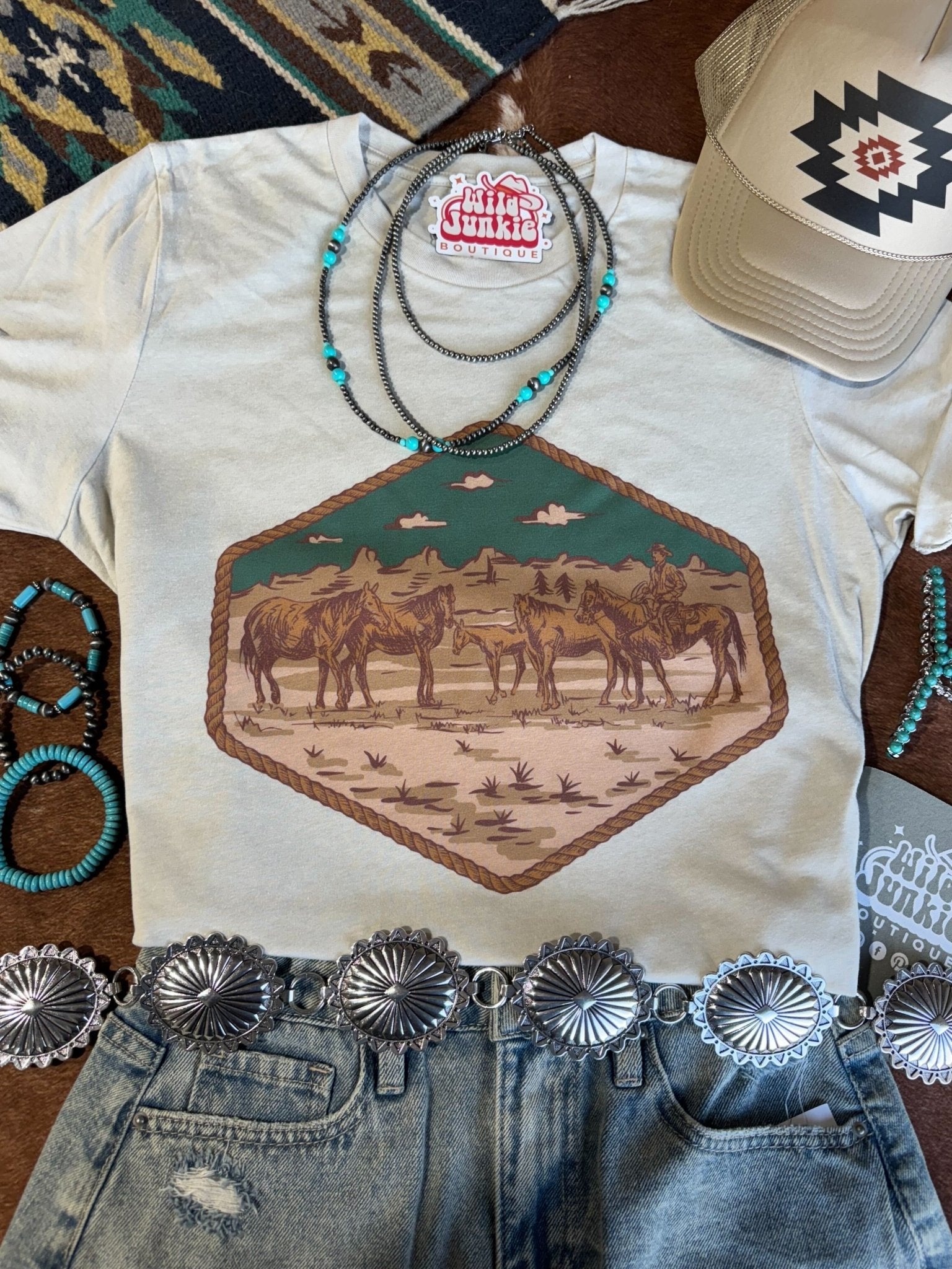 Wild Junkie Western Horses Graphic Tee — main product shot