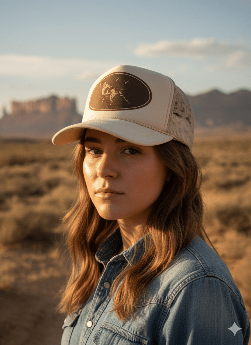 Wild Junkie Western Hunt Dog Trucker Hat — construction detail