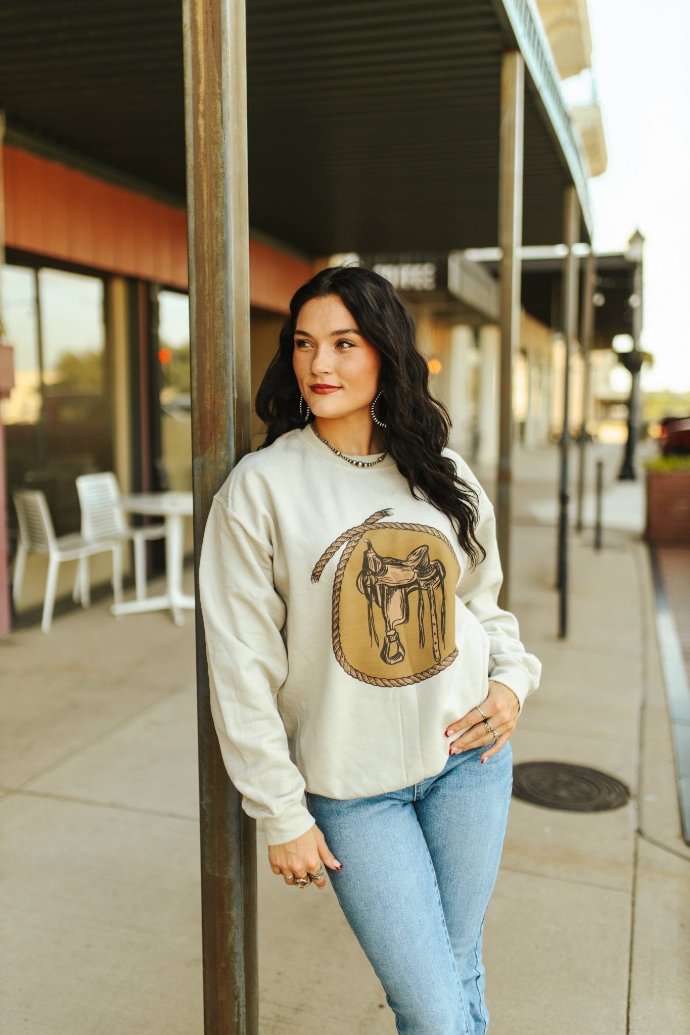 Wild Junkie Western Saddle Graphic Sweatshirt — back view