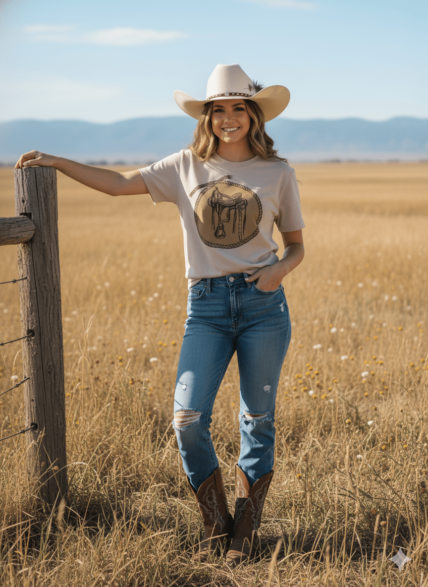 Wild Junkie Western Saddle Graphic Tee — construction detail