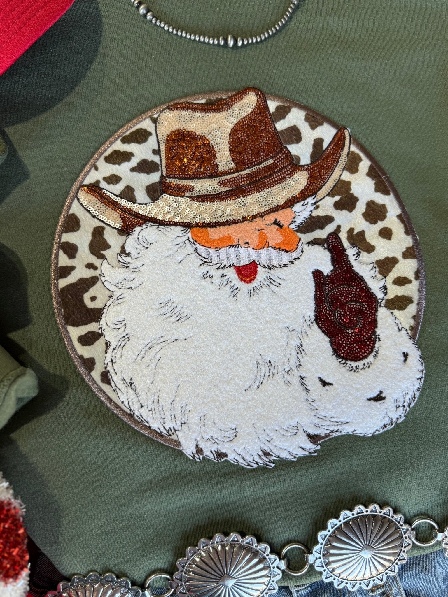 Wild Junkie Western Santa Sequin Patch Sweatshirt — detail shot 7