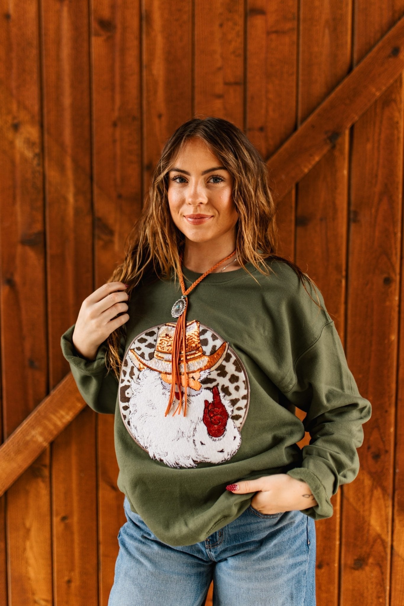 Wild Junkie Western Santa Sequin Patch Sweatshirt — sweatshirts category context