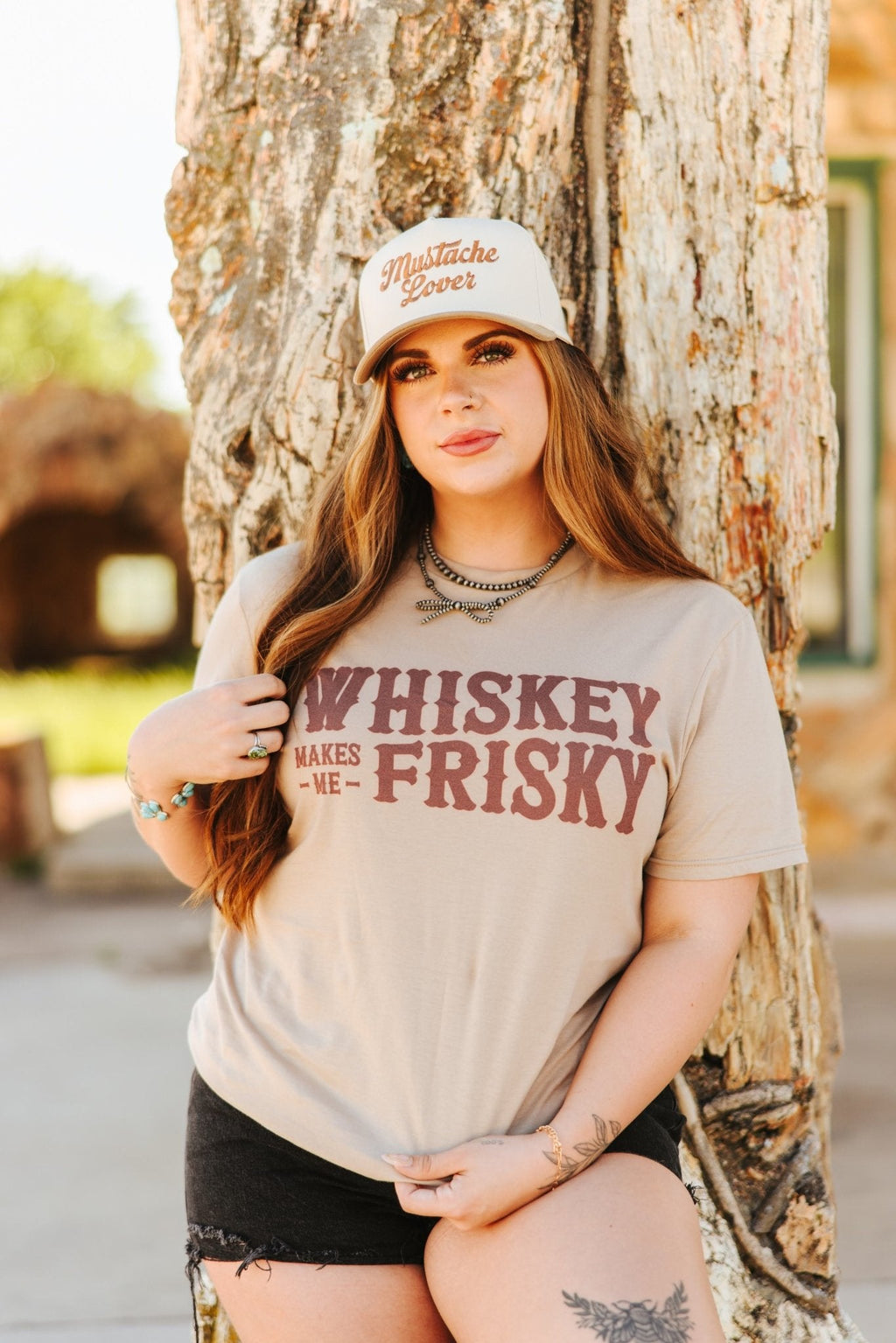 Wild Junkie Whiskey Makes Me Frisky Graphic Tee — construction detail