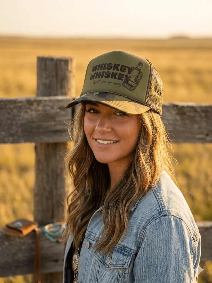Wild Junkie Whiskey Whiskey Trucker Hat — lifestyle context