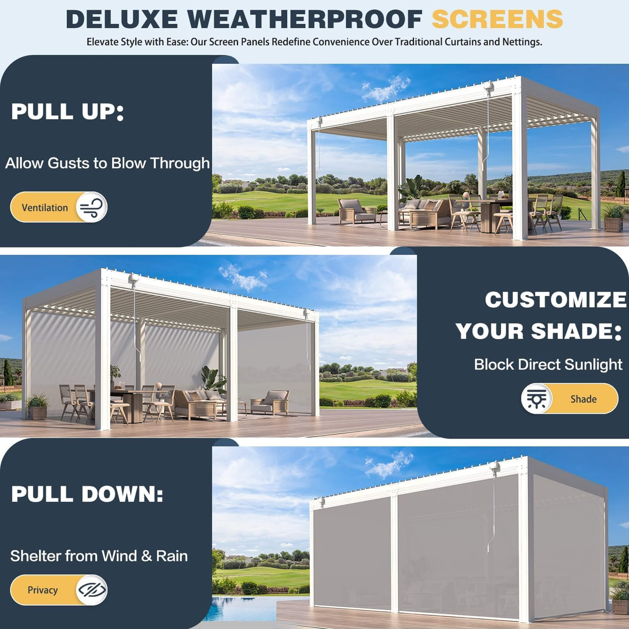 Alora Louvered Aluminum Pergola With Adjustable Roof And Pull-Down Screens (SAK46817) – SAKSBY WHOLESALE, view 7