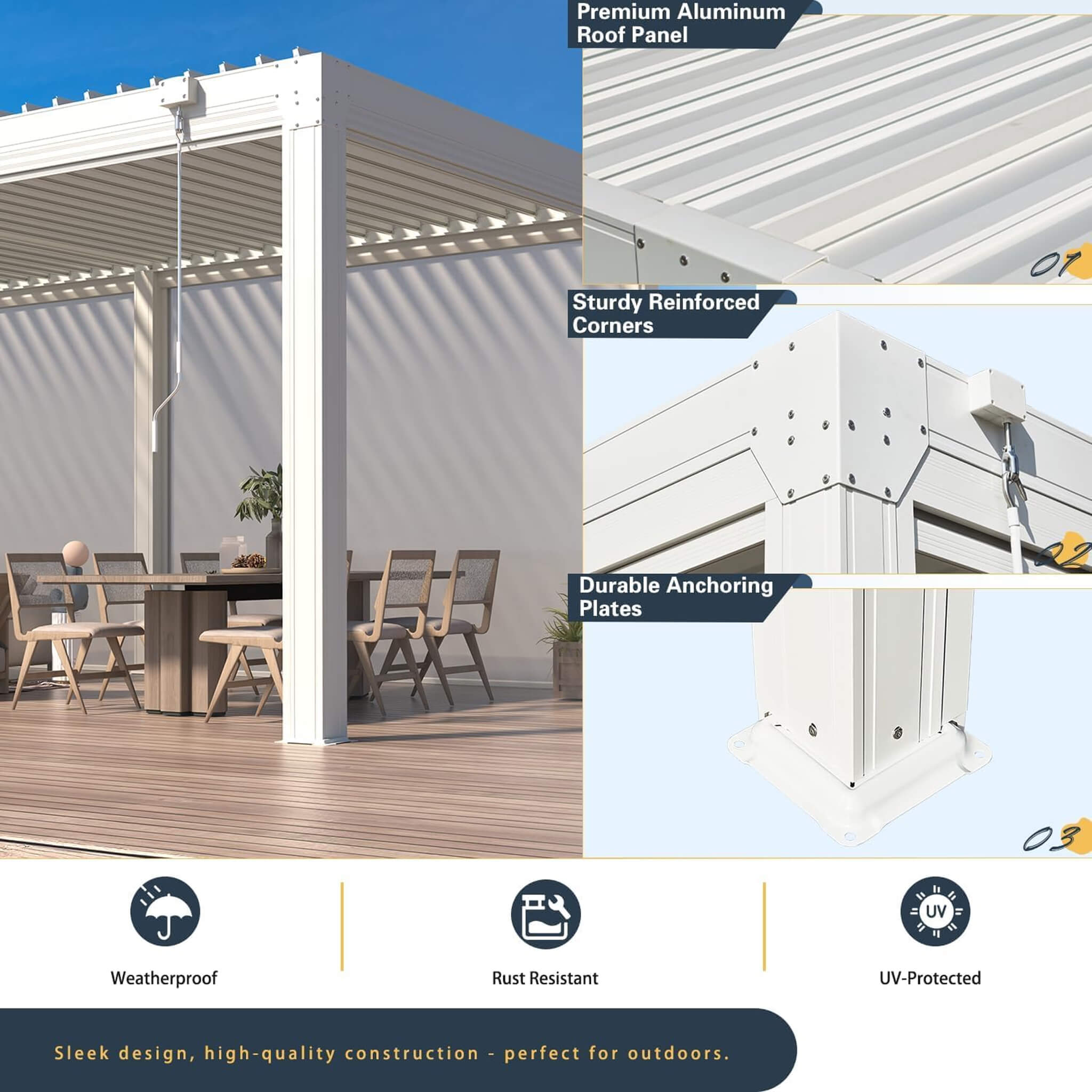 Alora Louvered Aluminum Pergola With Adjustable Roof And Pull-Down Screens (SAK46817) – SAKSBY WHOLESALE, view 8