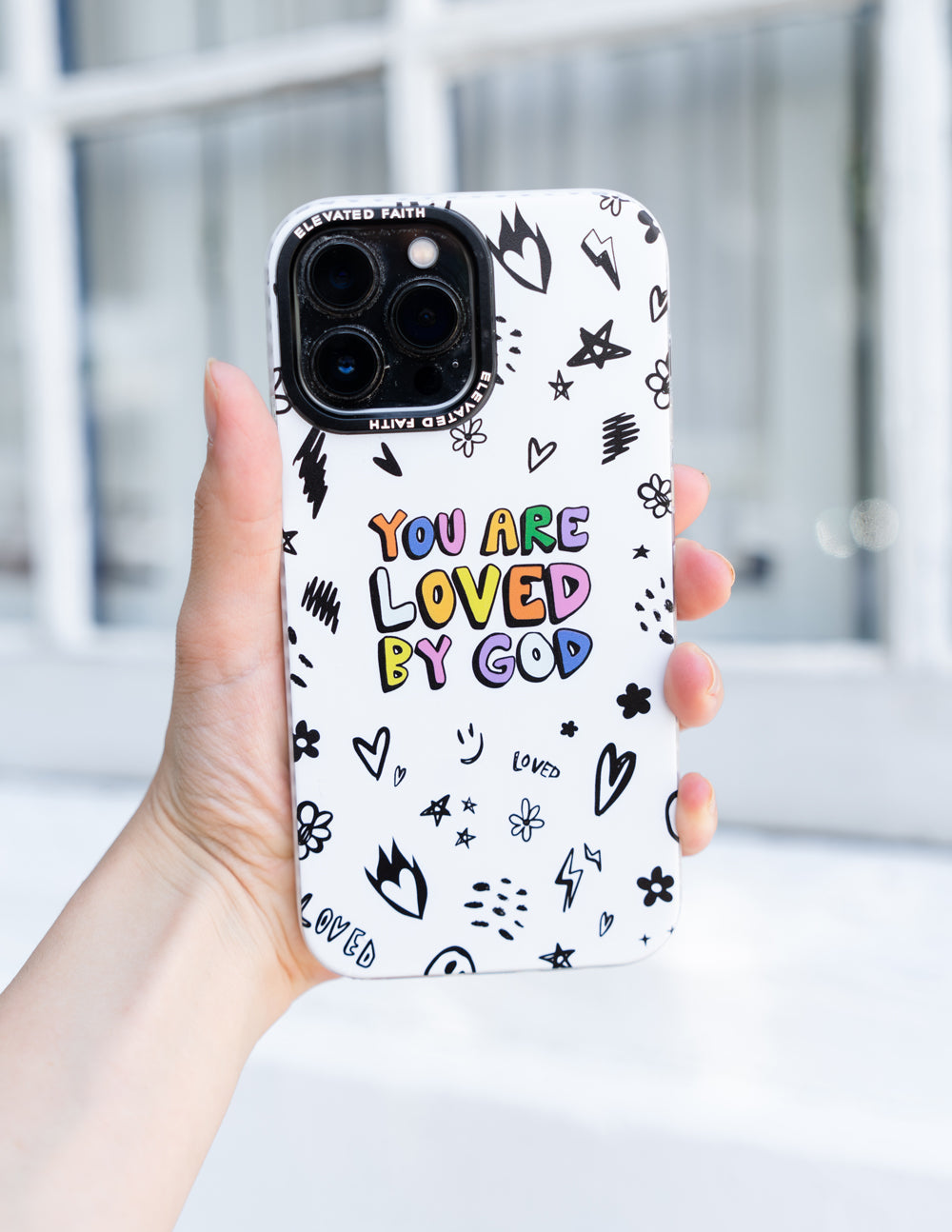Elevated Faith White You Are Loved By God Phone Case — back view