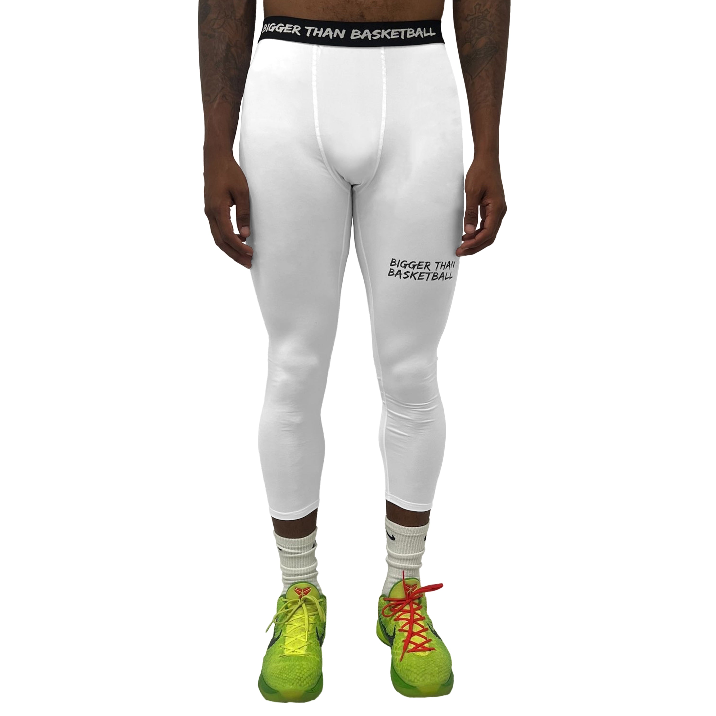 Bigger Than Basketball Compression Tights - White — detail close-up