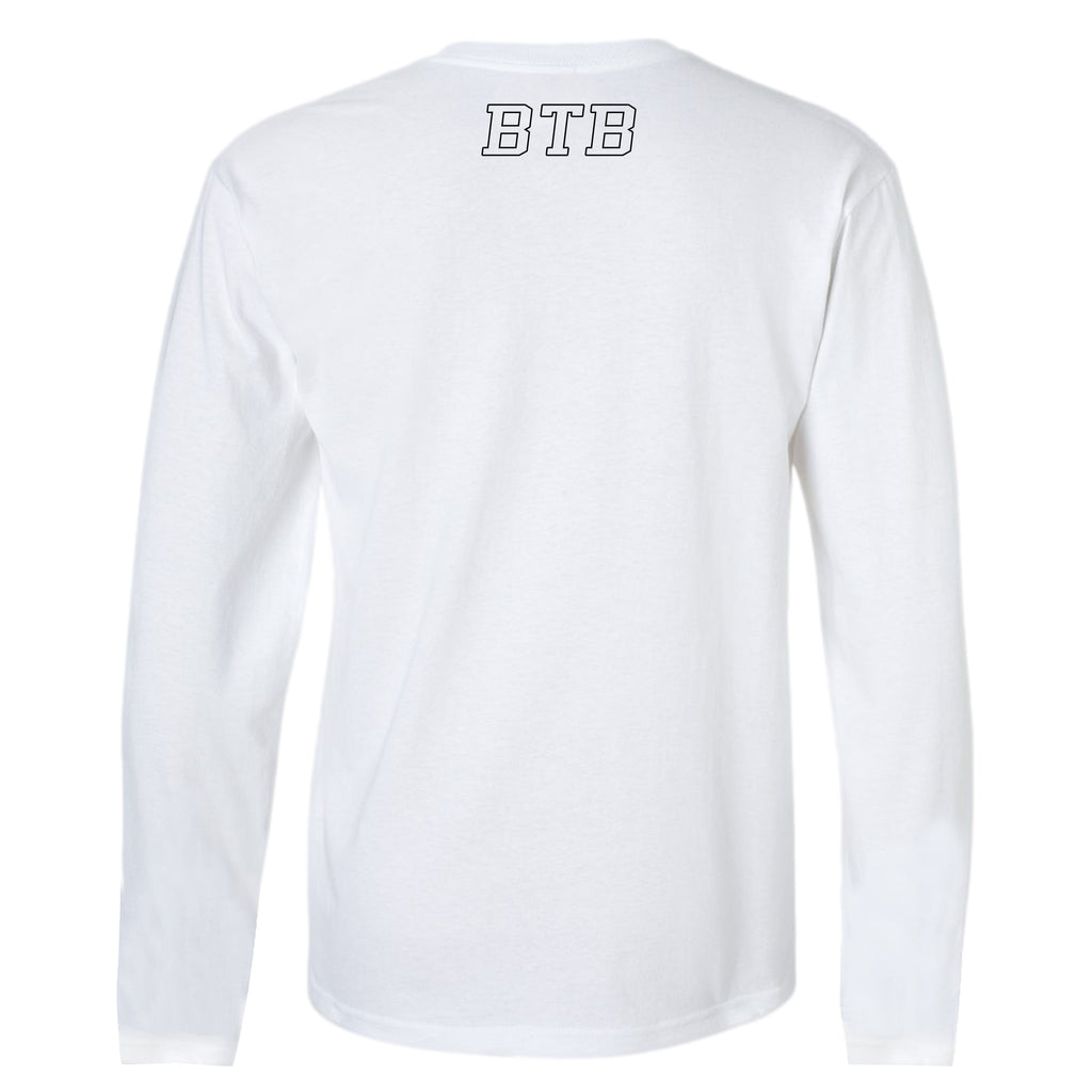 Bigger Than Basketball Be Legendary - Long Sleeve - White — branding close-up