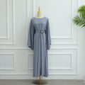 Wide Sleeve Textured Twill Blend Abaya with Belt(MA333)