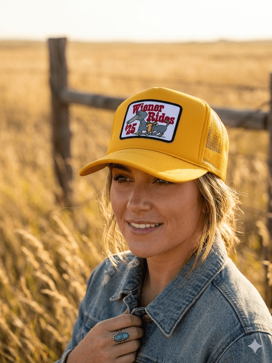 Wild Junkie Wiener Rides Patch Trucker Hat — hats category context