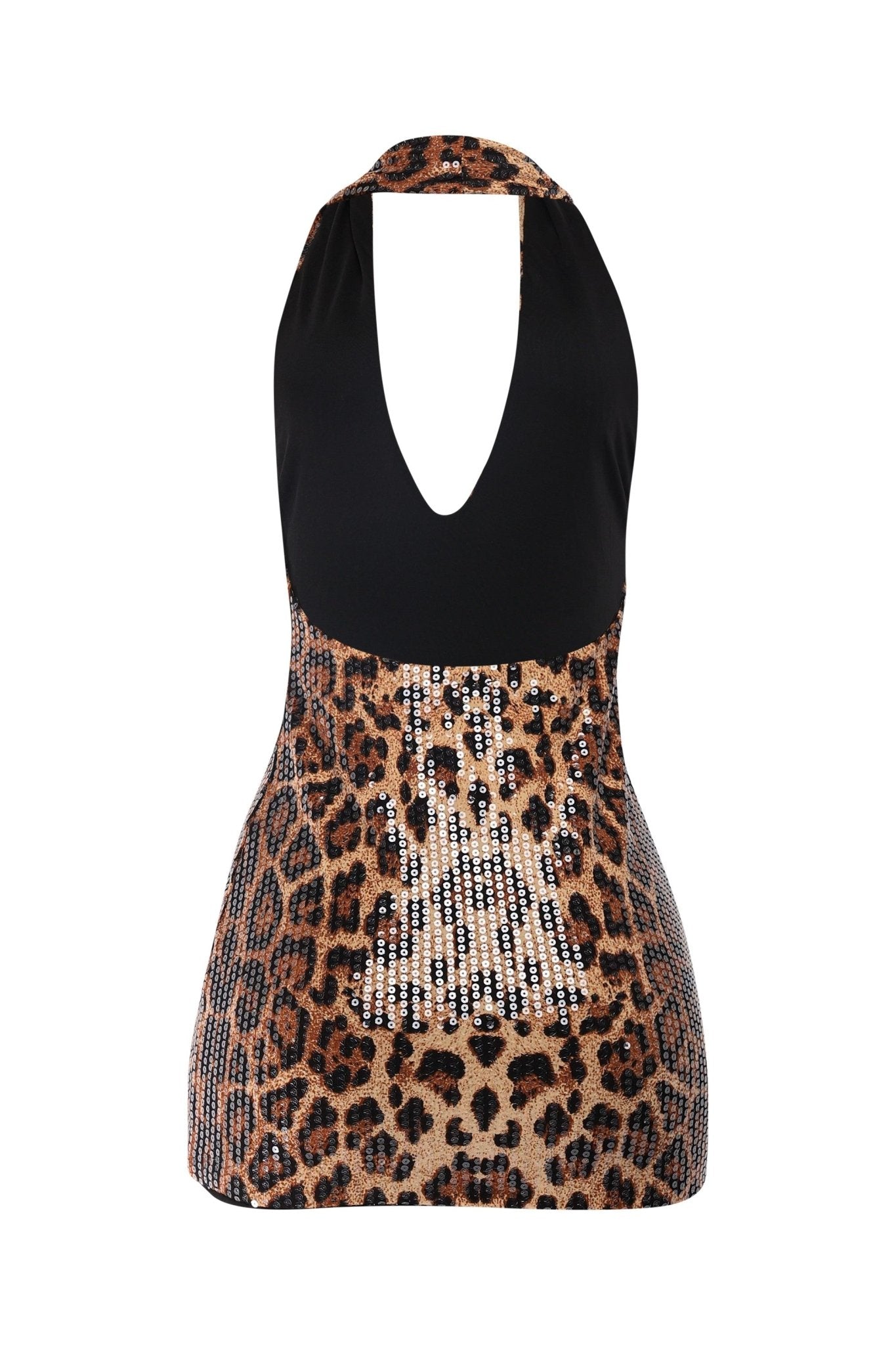 Leopard Sequin Halter Mini Dress – Party Dress