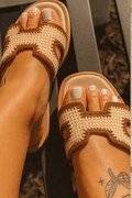Wild Diva Luxe Fabric H Strap Slip On Sandals