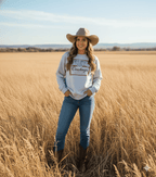 Wild Junkie Wild West Cowboys Western Beer Logo Graphic Sweatshirt — construction detail