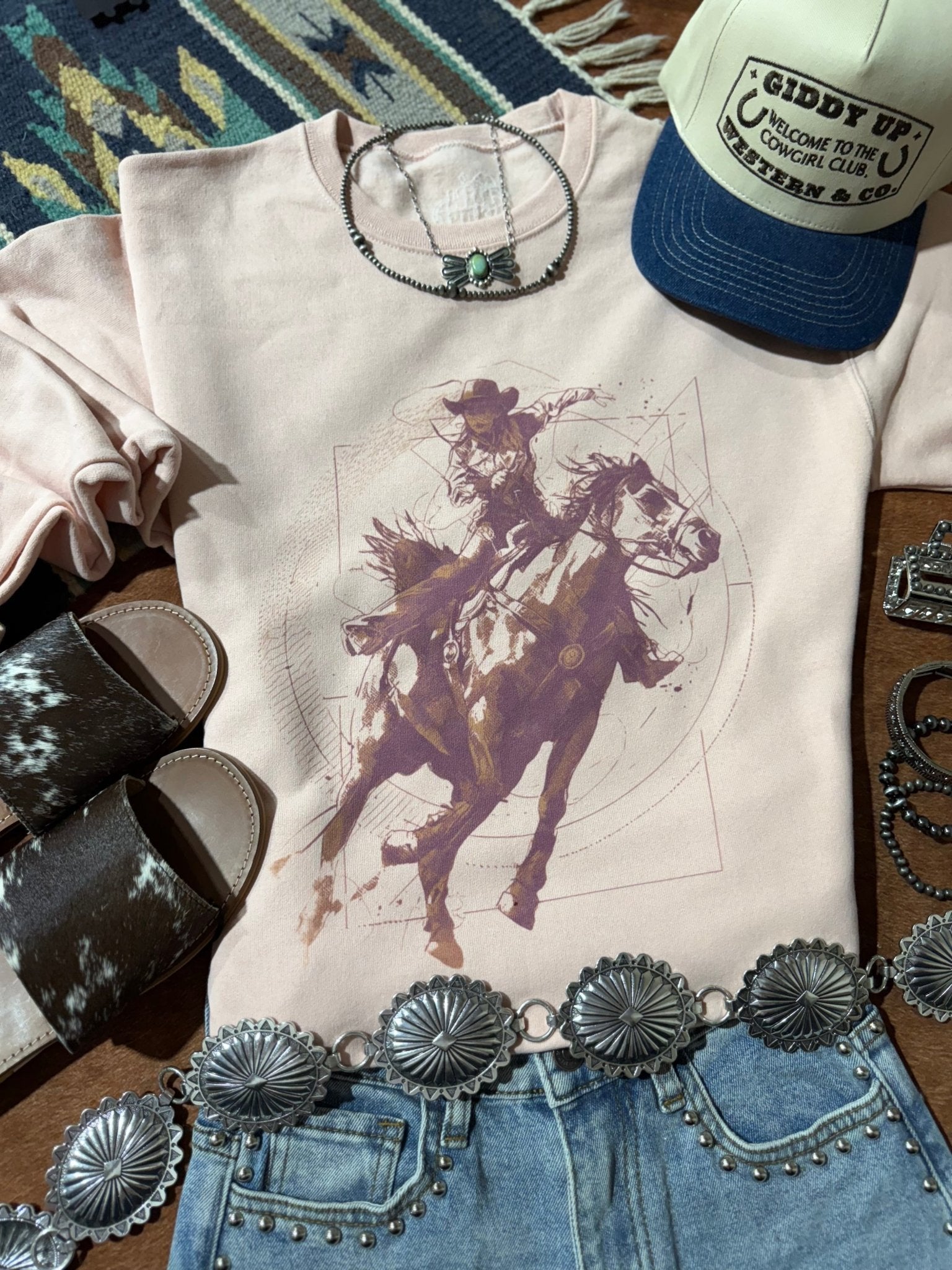 Wild Junkie Vintage Modern Cowgirl Graphic Sweatshirt — construction detail