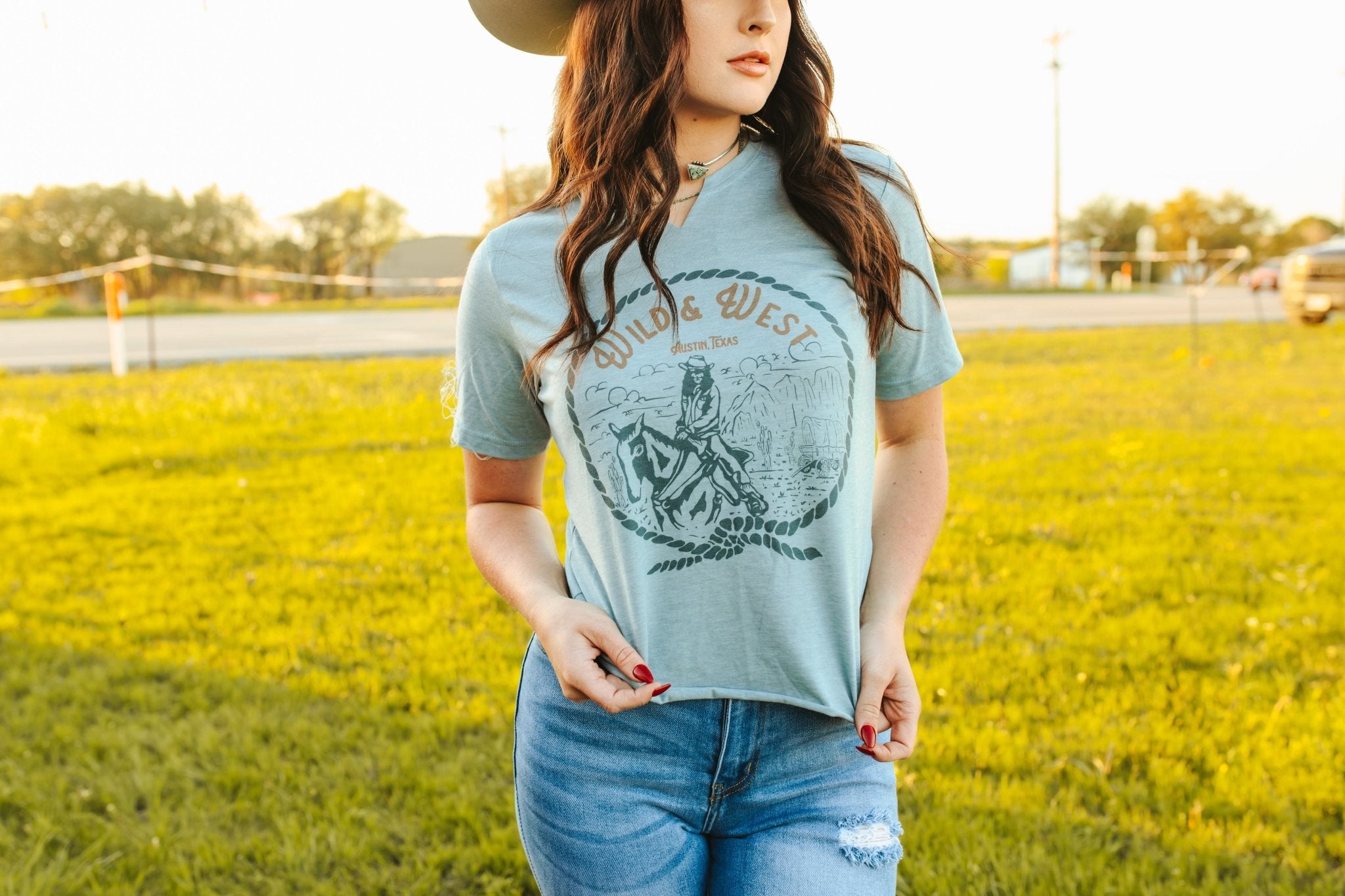 Wild Junkie Wild & West Raw Cut Hem and V-neck Graphic Tee — main product shot