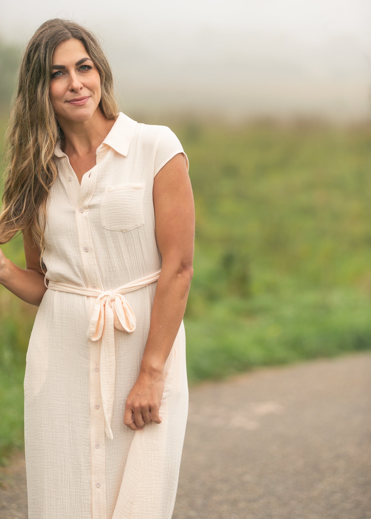 Inherit Co. Willow Blush Pink Cotton Gauze Midi Dress — main product shot