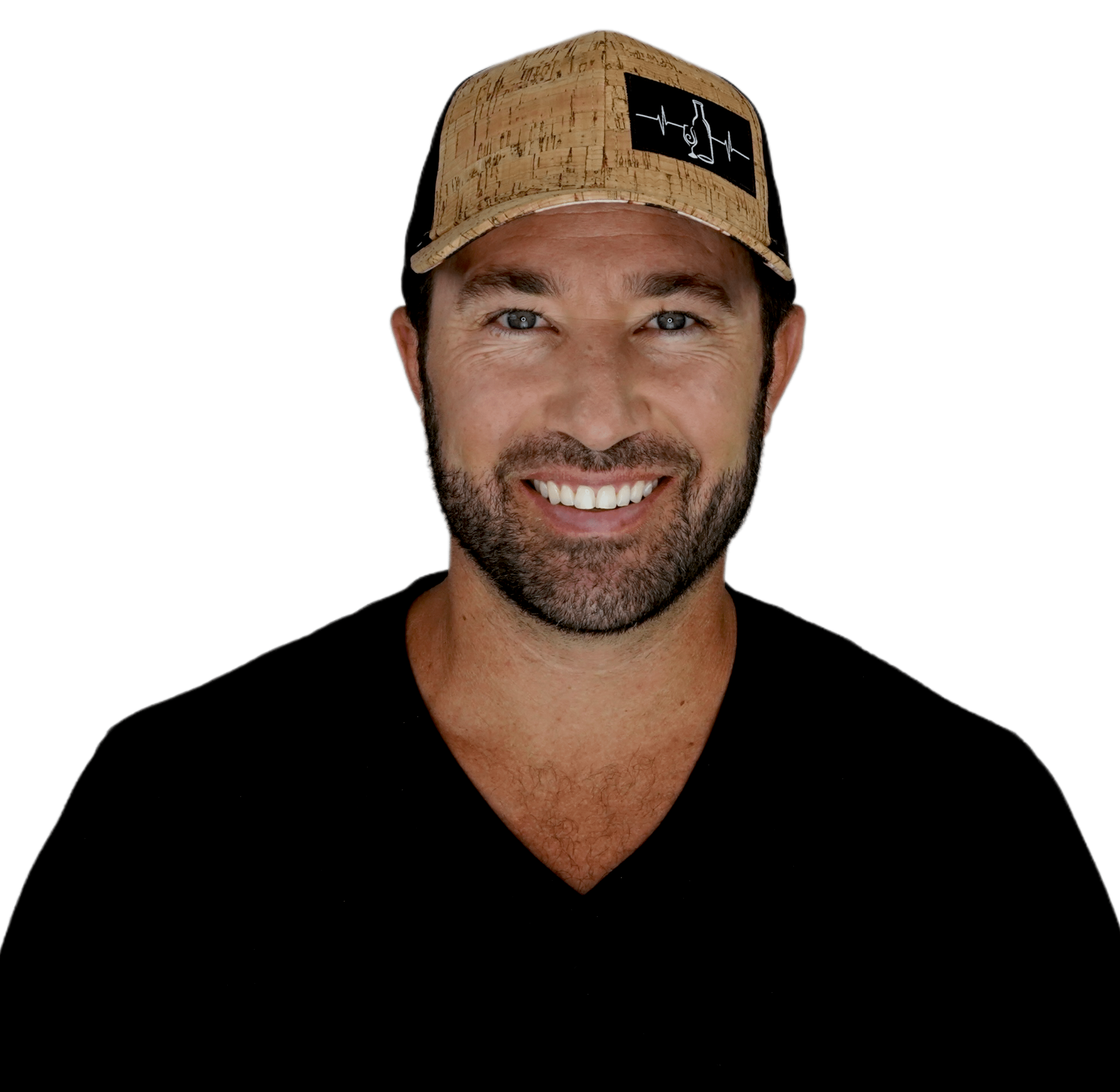 The Heartbeat Brand Wine Hat - Baseball Hat Fit - Cork - Black - Laser Mesh — detail close-up