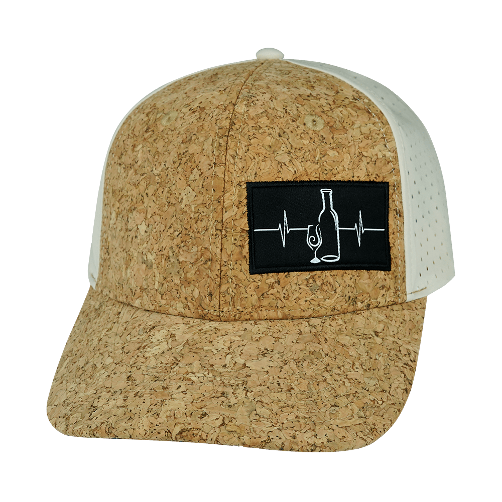 The Heartbeat Brand Wine Hat - Baseball Hat Fit - Cork - Cream - Laser Mesh — back view