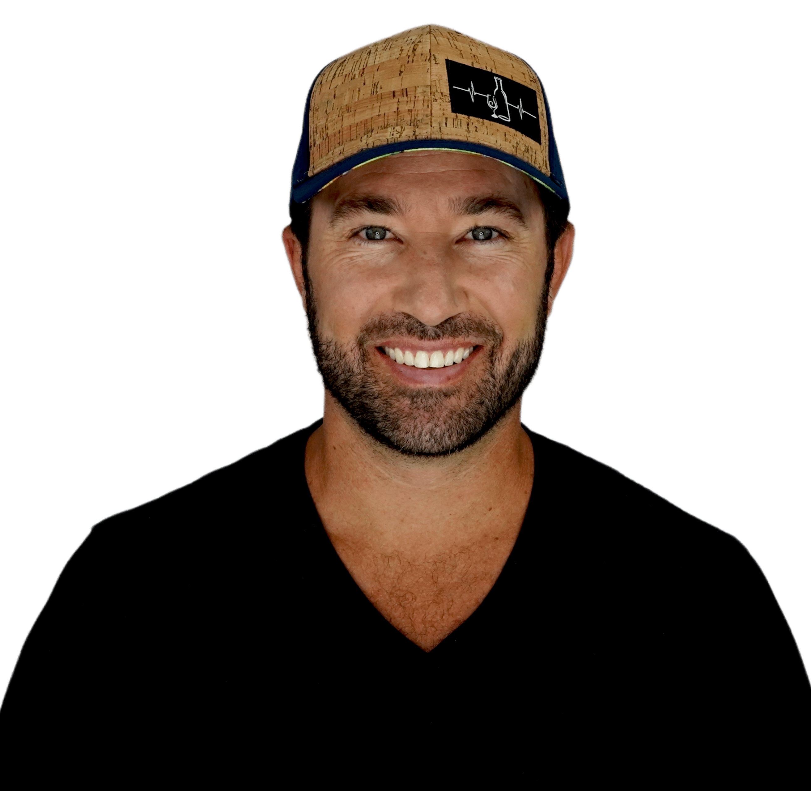 The Heartbeat Brand Wine Hat - Baseball Hat Fit - Cork - Navy - Laser Mesh — detail close-up