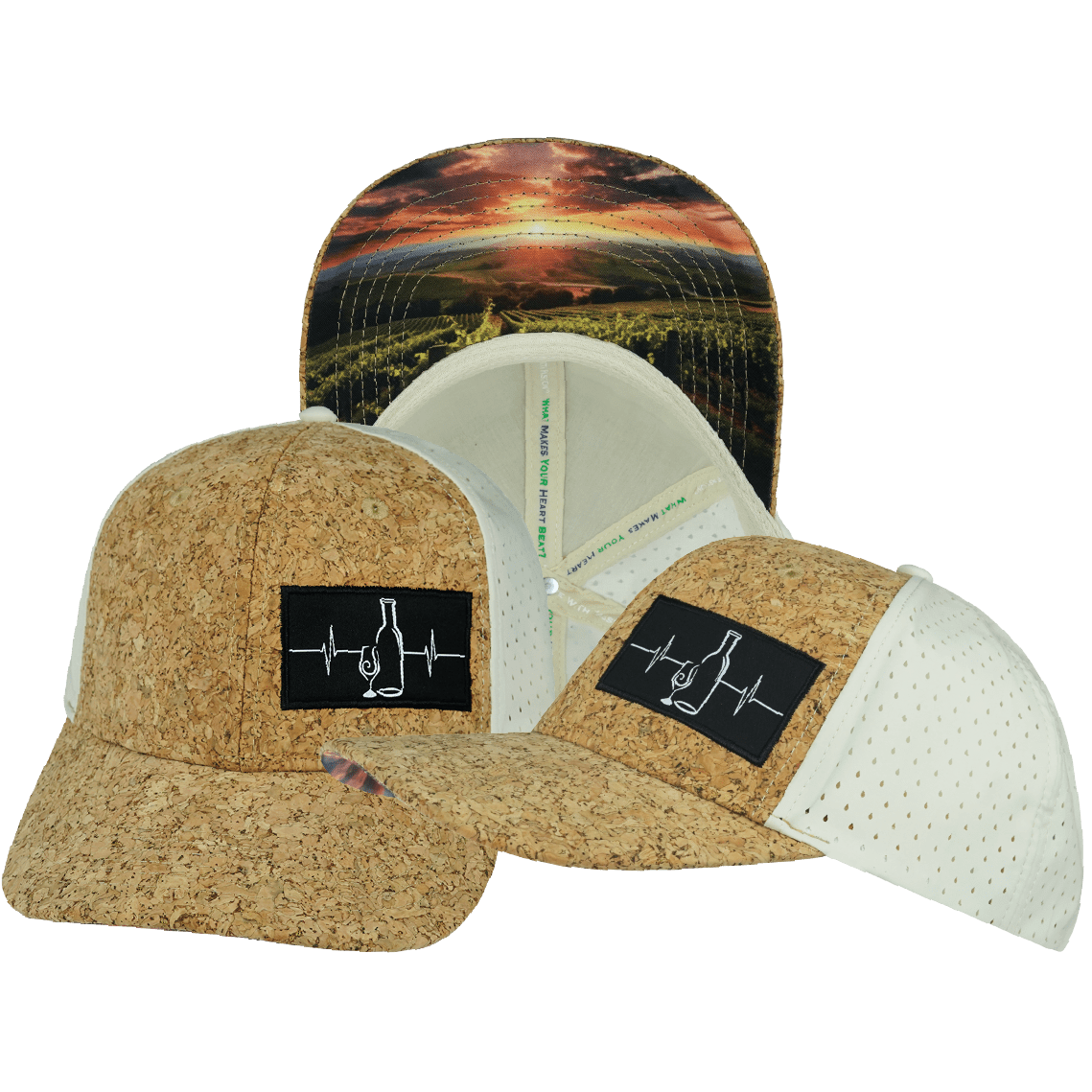 The Heartbeat Brand Wine Hat - Baseball Hat Fit - Cork - Cream - Laser Mesh — main product shot