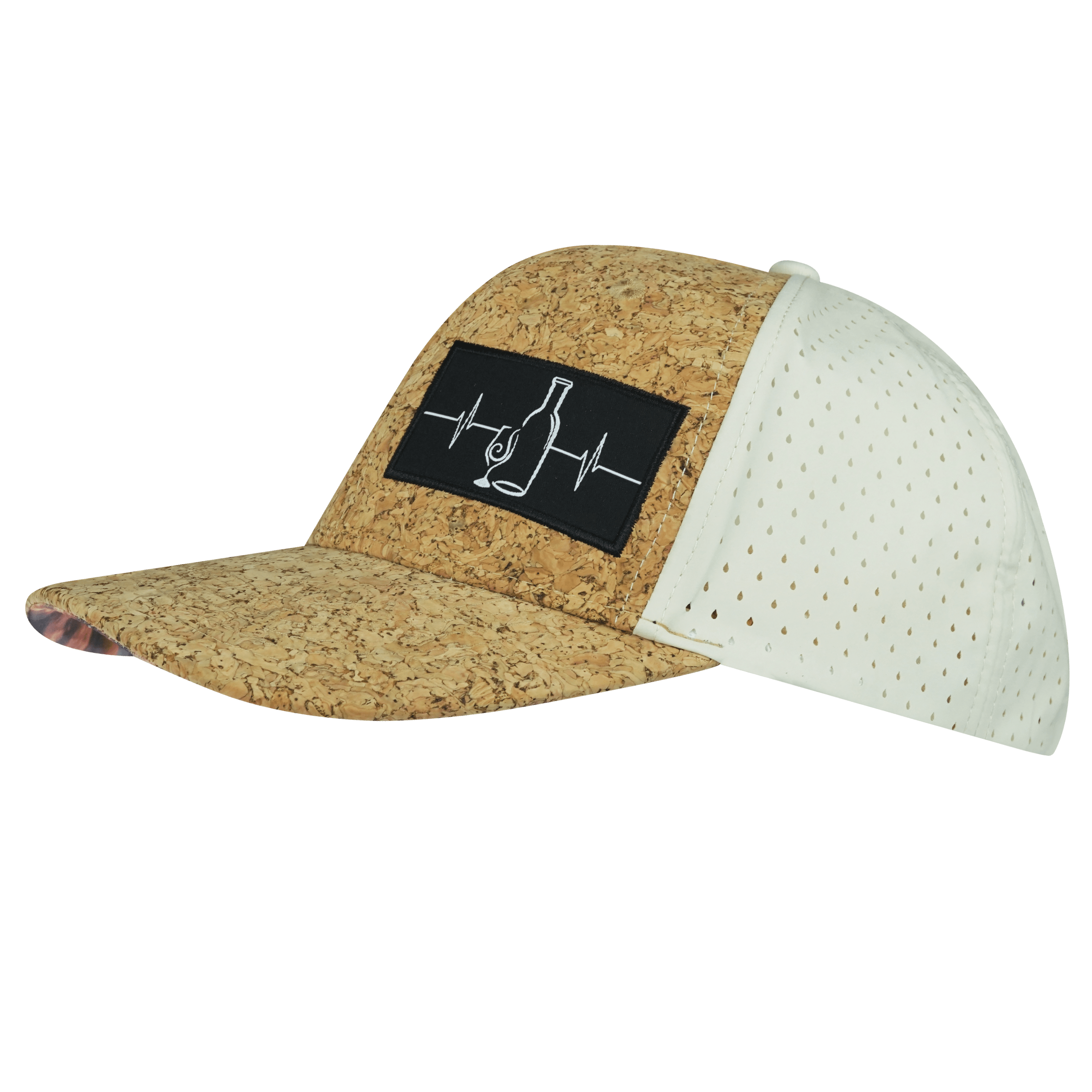 The Heartbeat Brand Wine Hat - Baseball Hat Fit - Cork - Cream - Laser Mesh — side view