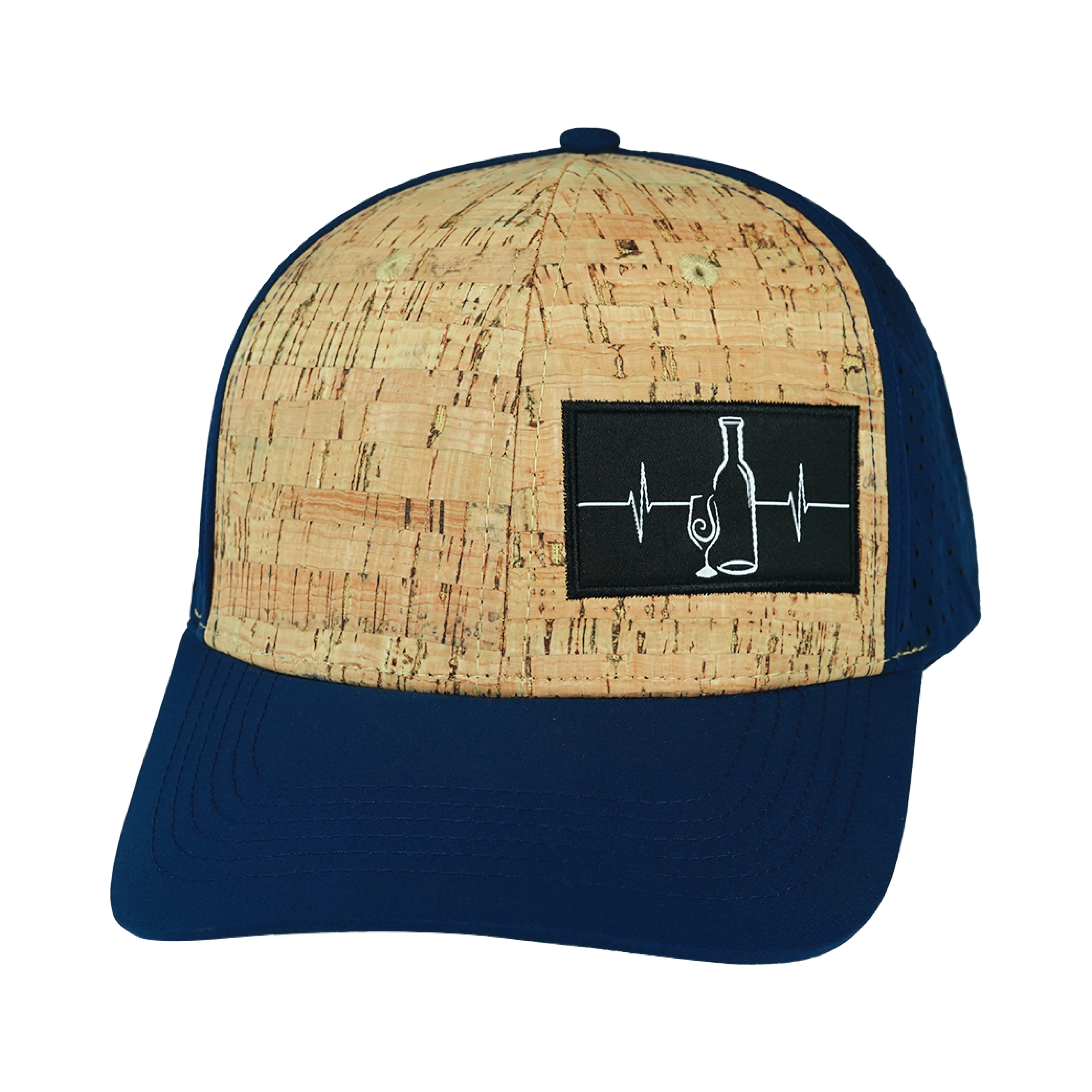 The Heartbeat Brand Wine Hat - Baseball Hat Fit - Cork - Navy - Laser Mesh — back view