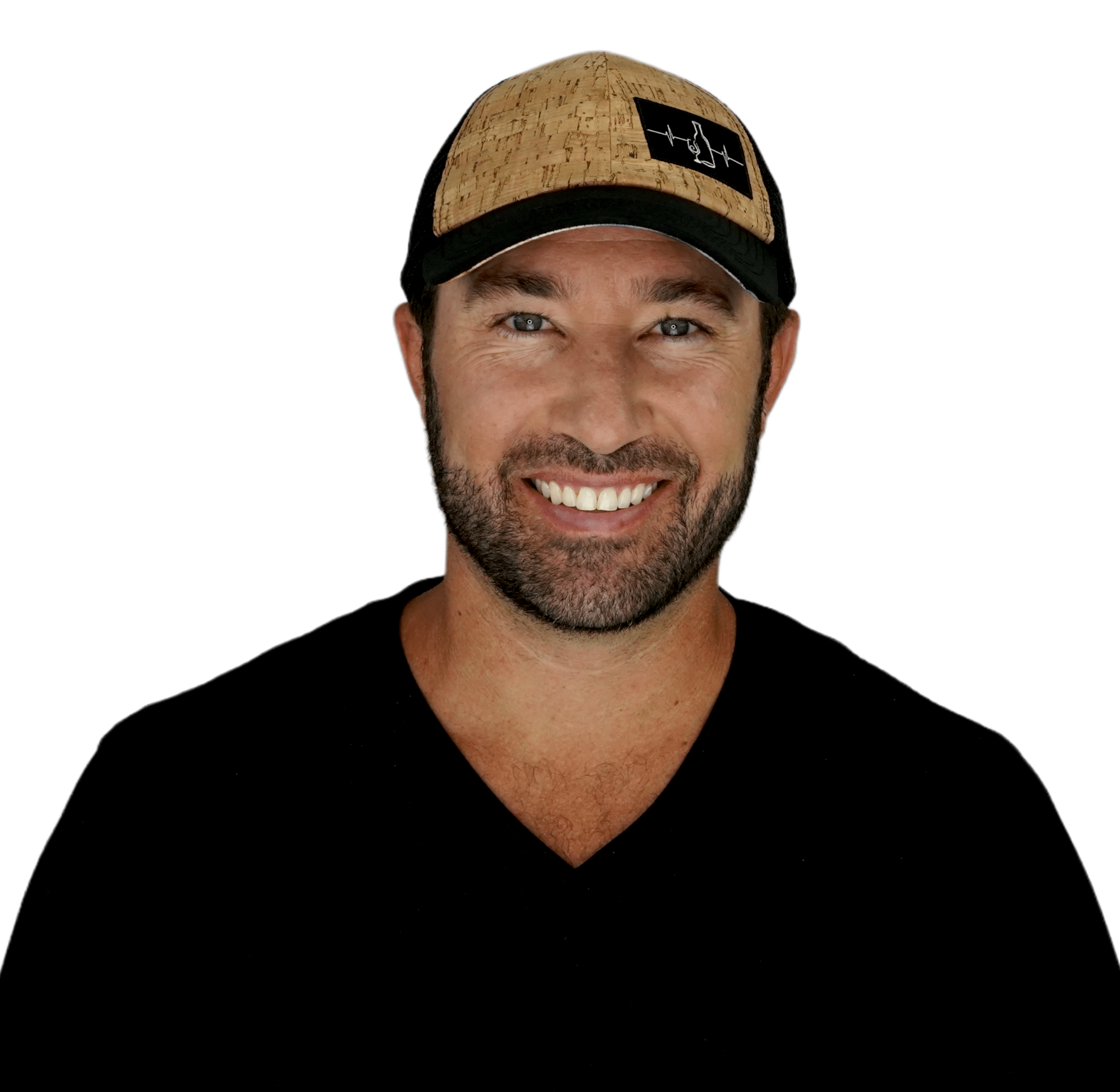 The Heartbeat Brand Wine Hat - Dad Hat - Cork - Black - Soft Trucker Mesh — detail close-up