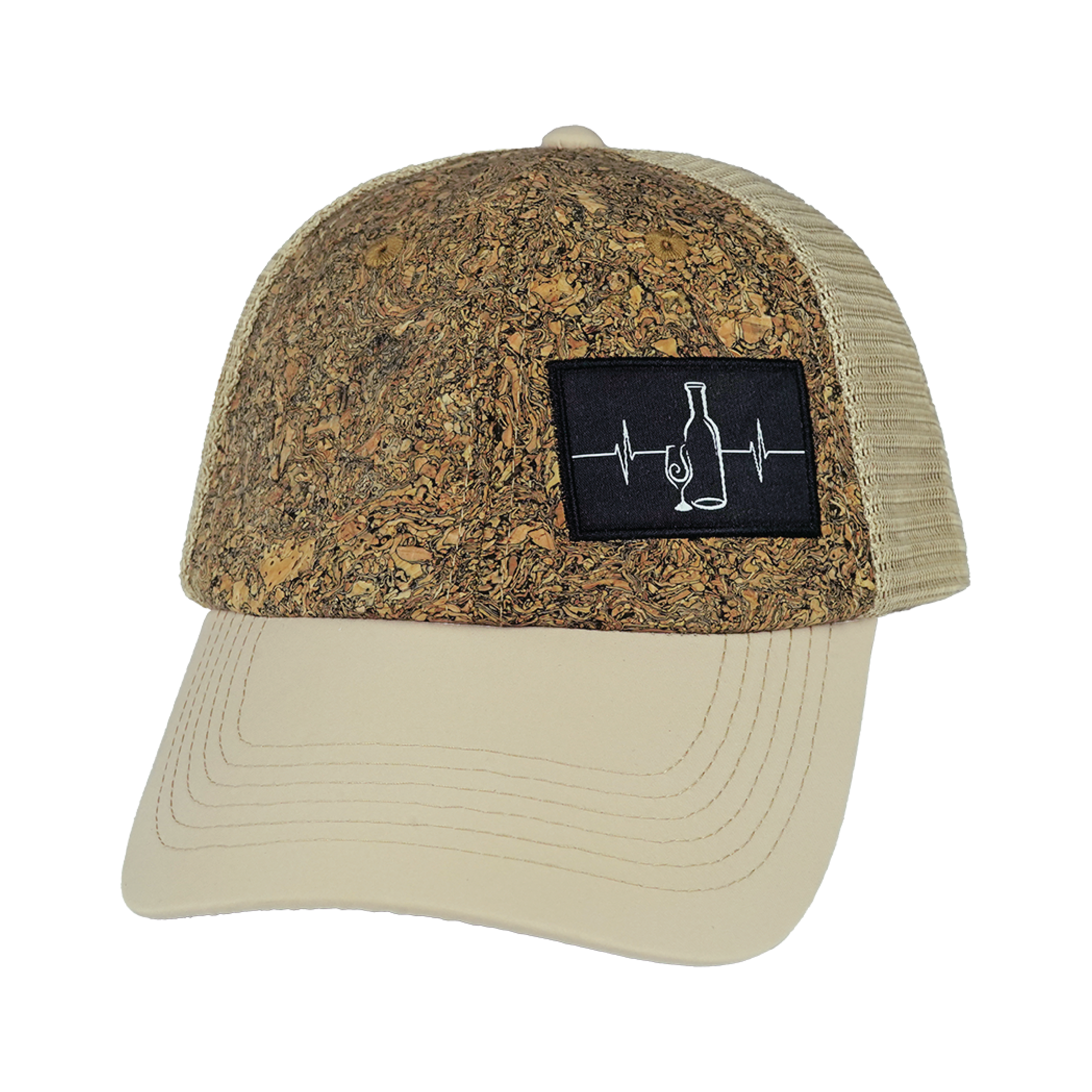 The Heartbeat Brand Wine Hat - Dad Hat - Cork - Cream - Soft Trucker Mesh — side view