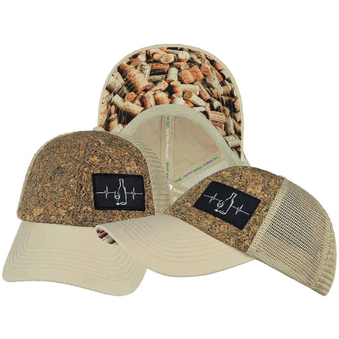 The Heartbeat Brand Wine Hat - Dad Hat - Cork - Cream - Soft Trucker Mesh — main product shot
