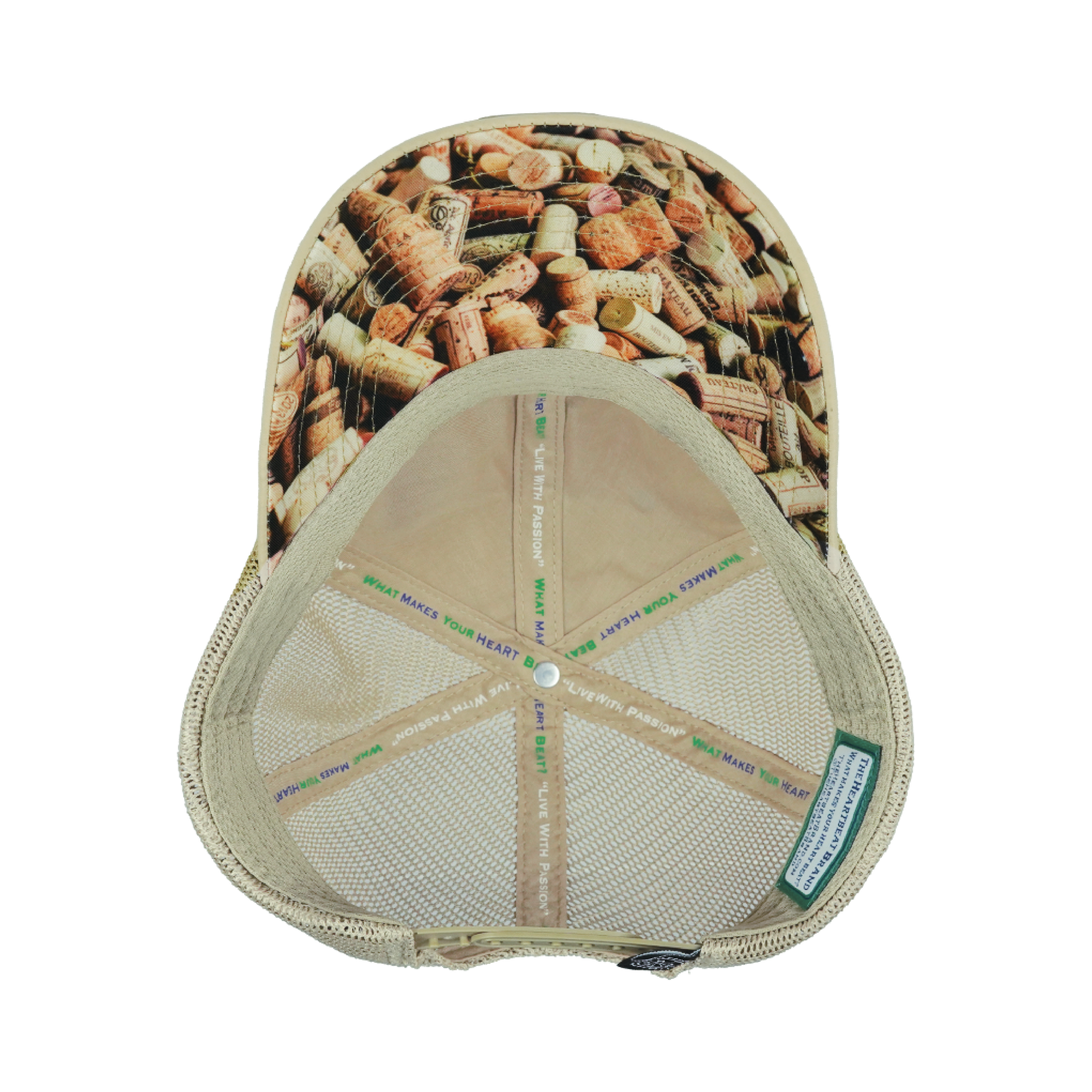The Heartbeat Brand Wine Hat - Dad Hat - Cork - Cream - Soft Trucker Mesh — back view
