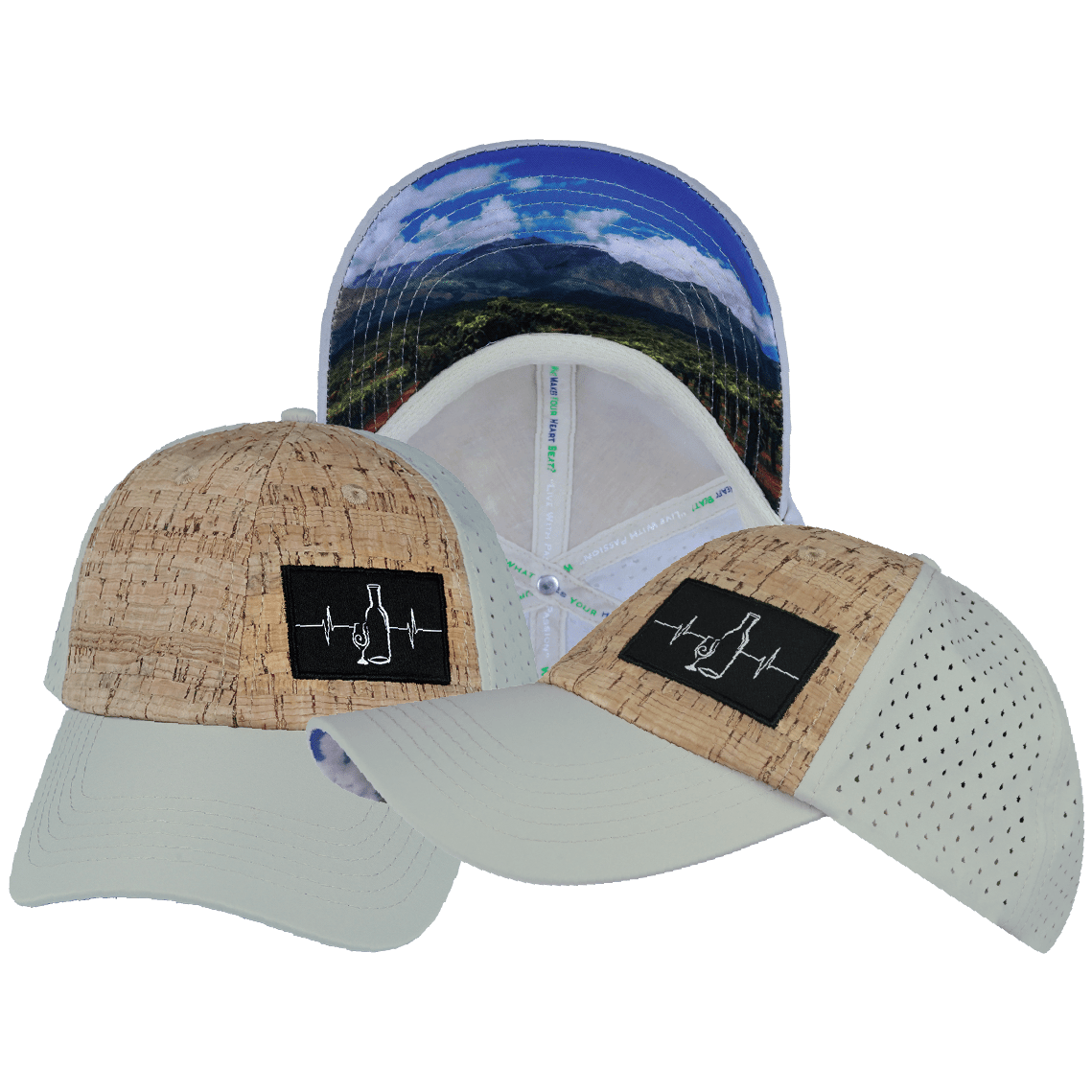 The Heartbeat Brand Wine Hat - Dad Hat - Cork - Gray - Laser Mesh — main product shot