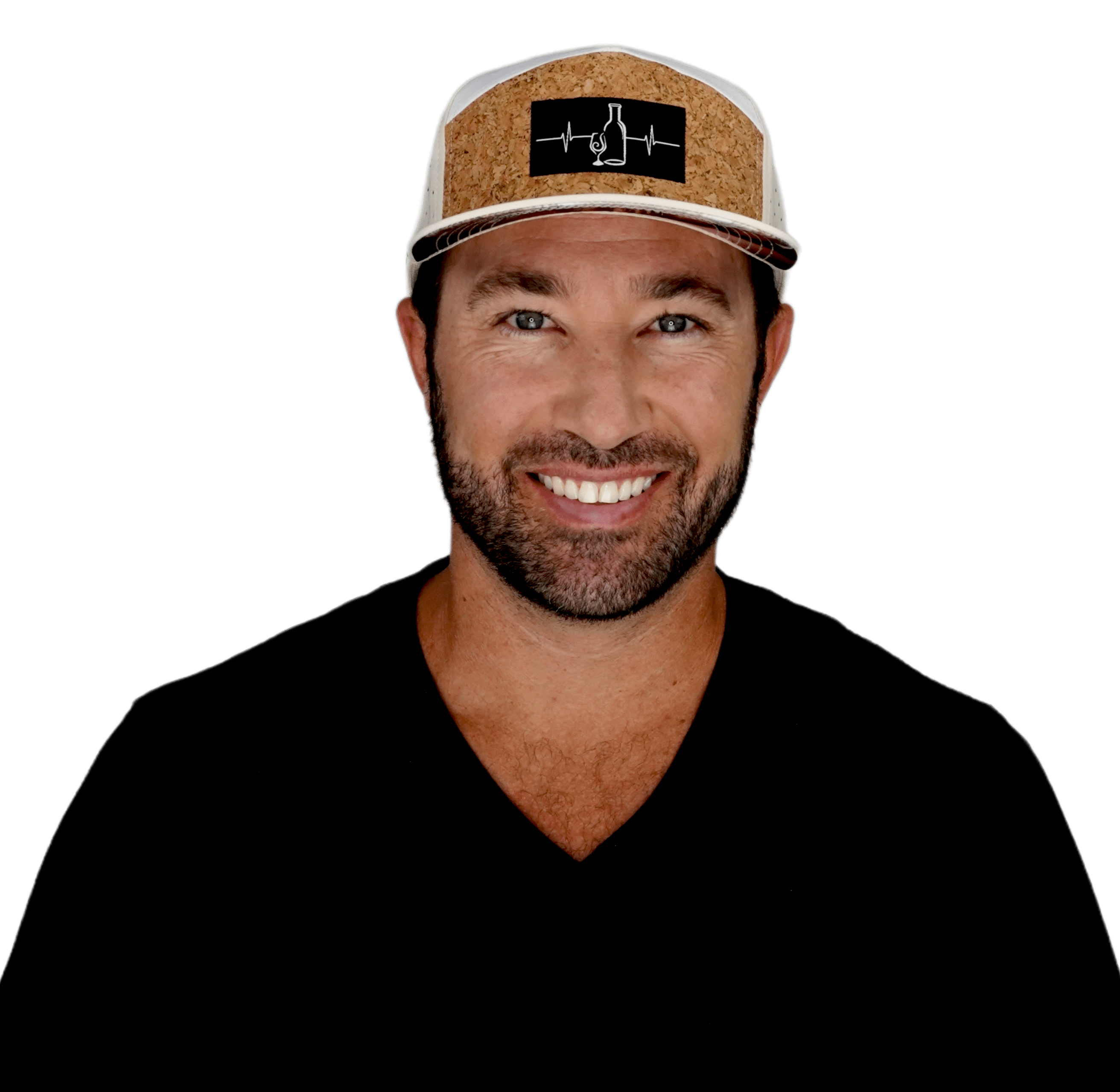 The Heartbeat Brand Wine Hat - Flat Bill - Cork - Cream / White - Laser Mesh — detail close-up