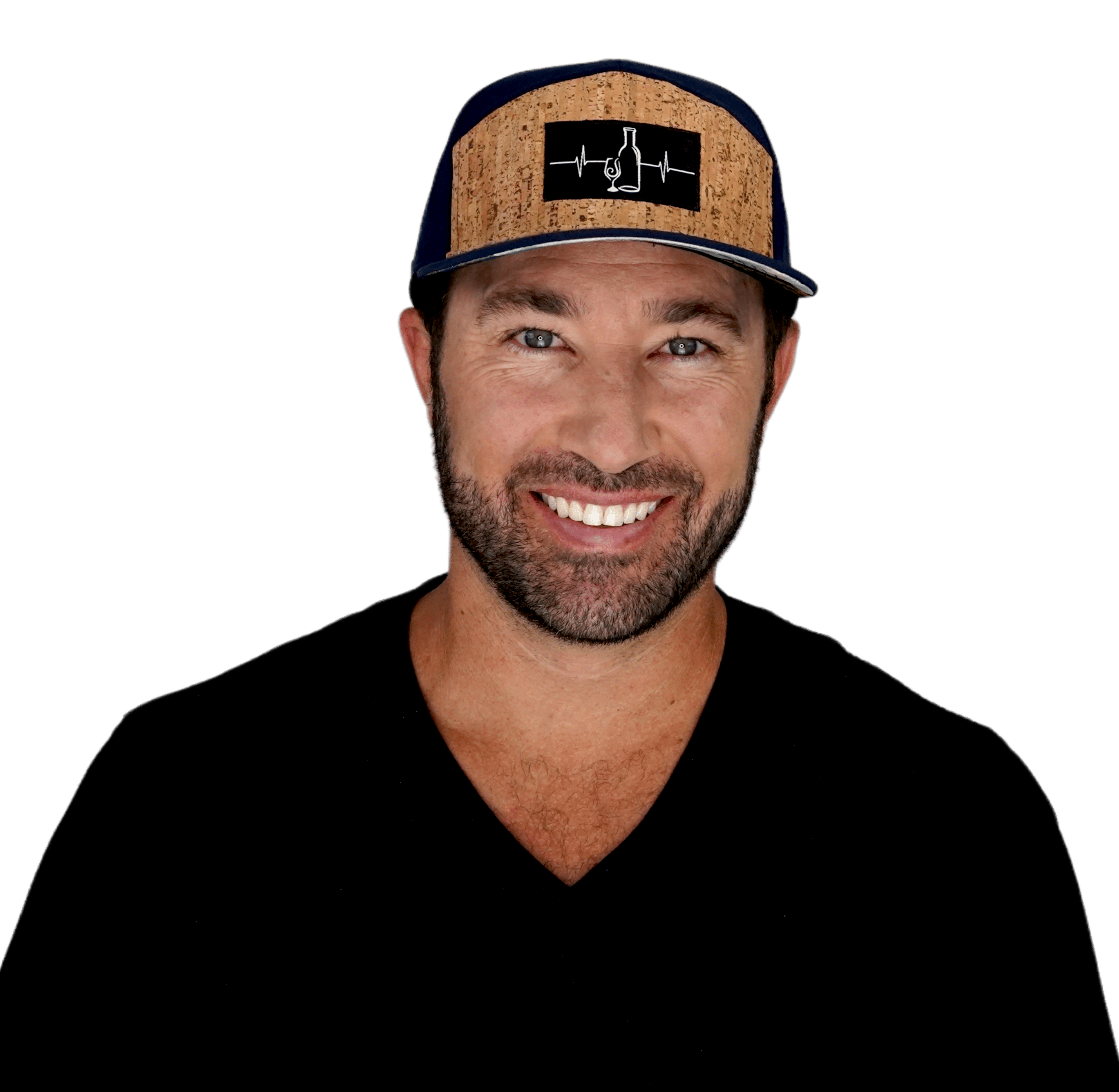 The Heartbeat Brand Wine Hat - Flat Bill - Cork - Navy - Laser Mesh — detail close-up