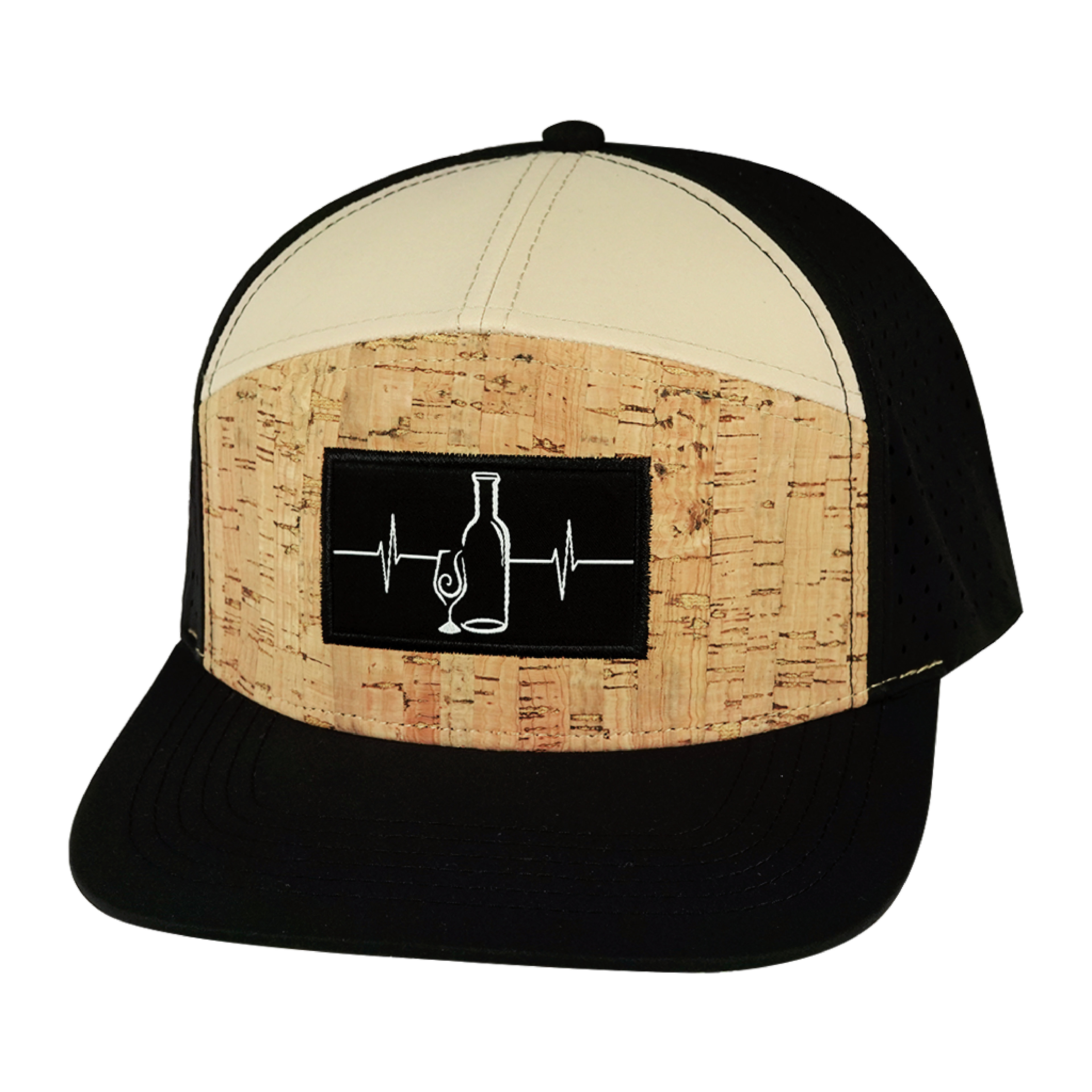 The Heartbeat Brand Wine Hat - Flat Bill - Cork - Black / Tan - Laser Mesh — back view