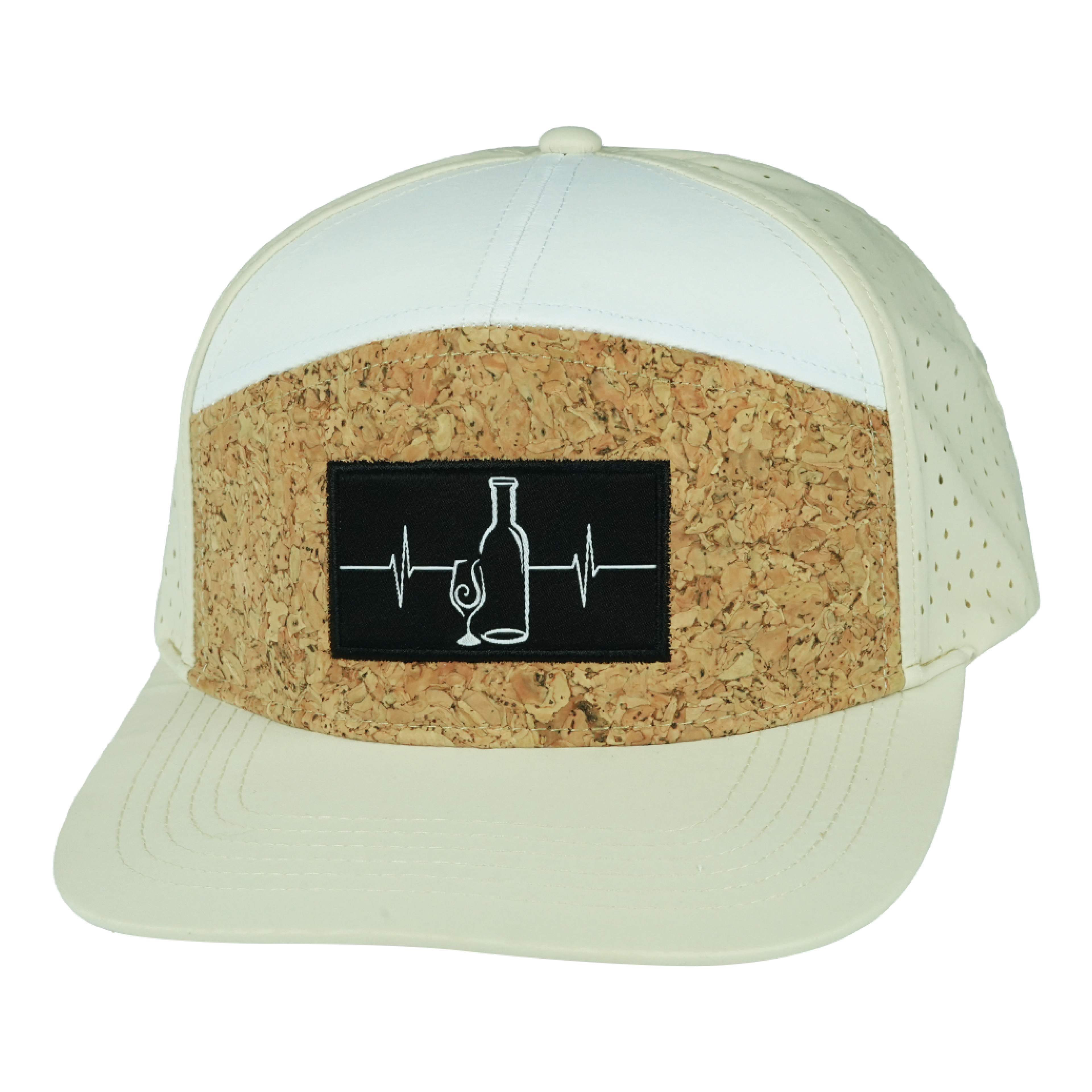 The Heartbeat Brand Wine Hat - Flat Bill - Cork - Cream / White - Laser Mesh — back view