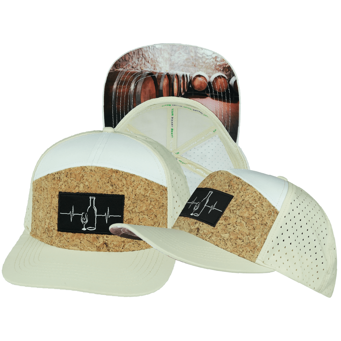 The Heartbeat Brand Wine Hat - Flat Bill - Cork - Cream / White - Laser Mesh — main product shot