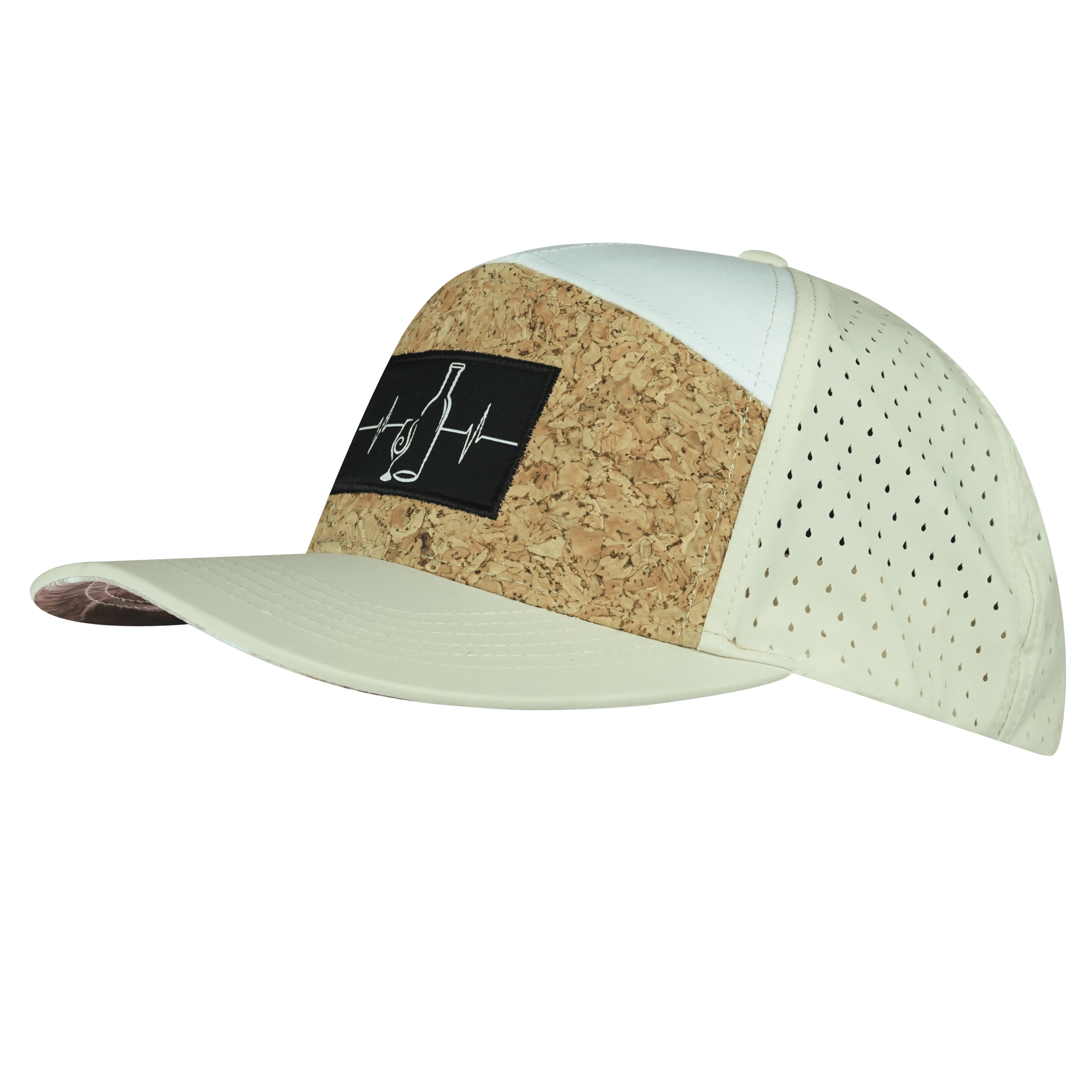 The Heartbeat Brand Wine Hat - Flat Bill - Cork - Cream / White - Laser Mesh — side view