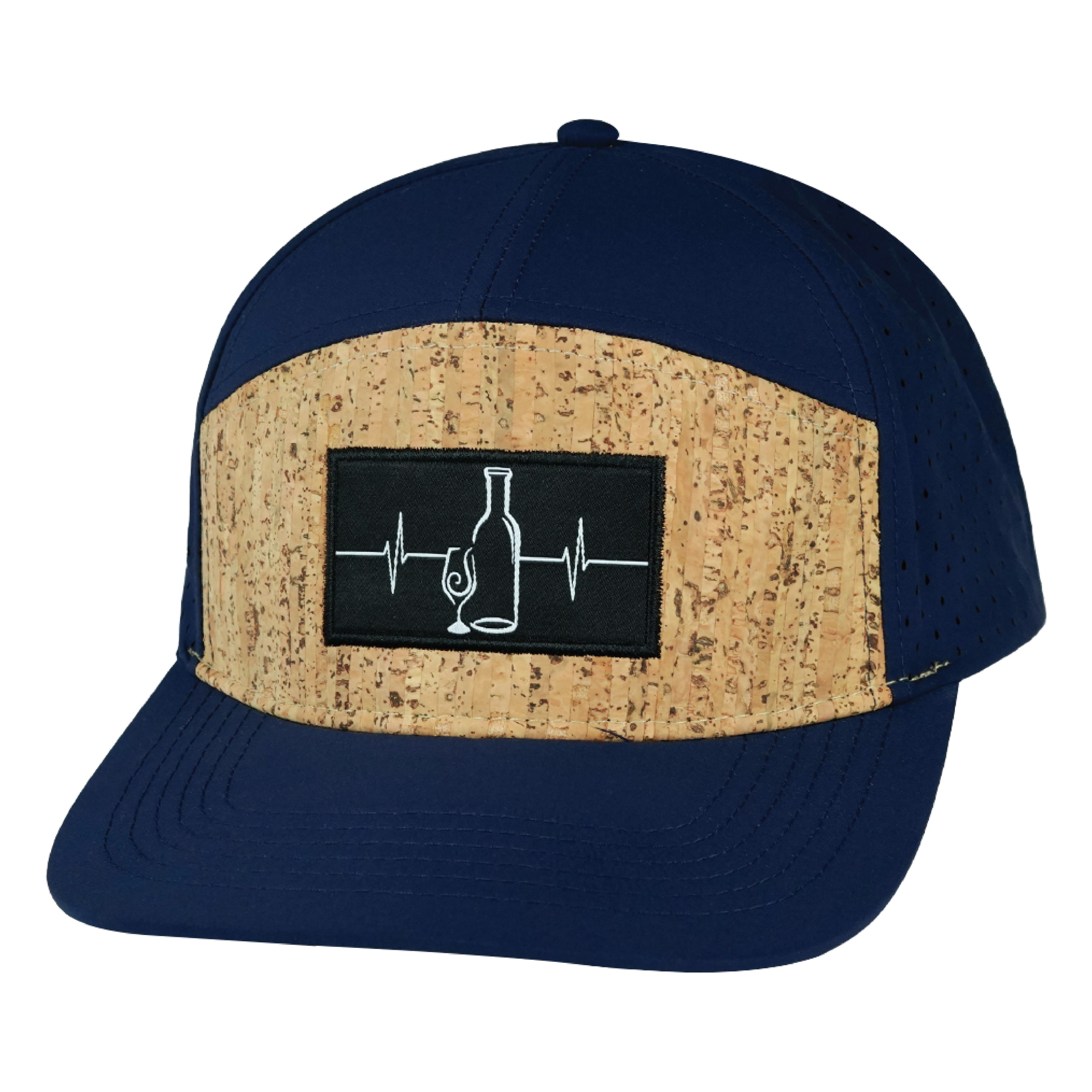 The Heartbeat Brand Wine Hat - Flat Bill - Cork - Navy - Laser Mesh — back view