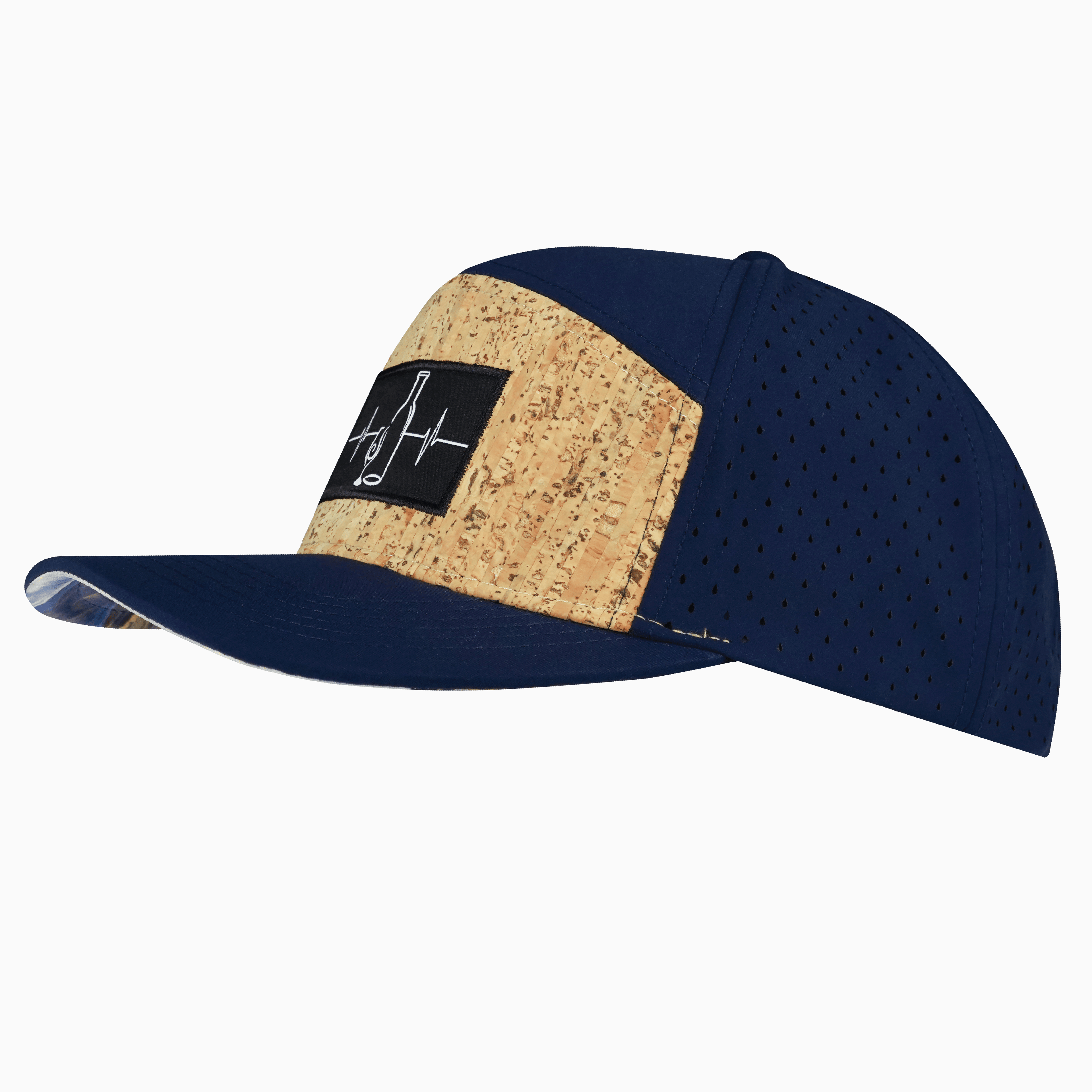The Heartbeat Brand Wine Hat - Flat Bill - Cork - Navy - Laser Mesh — side view