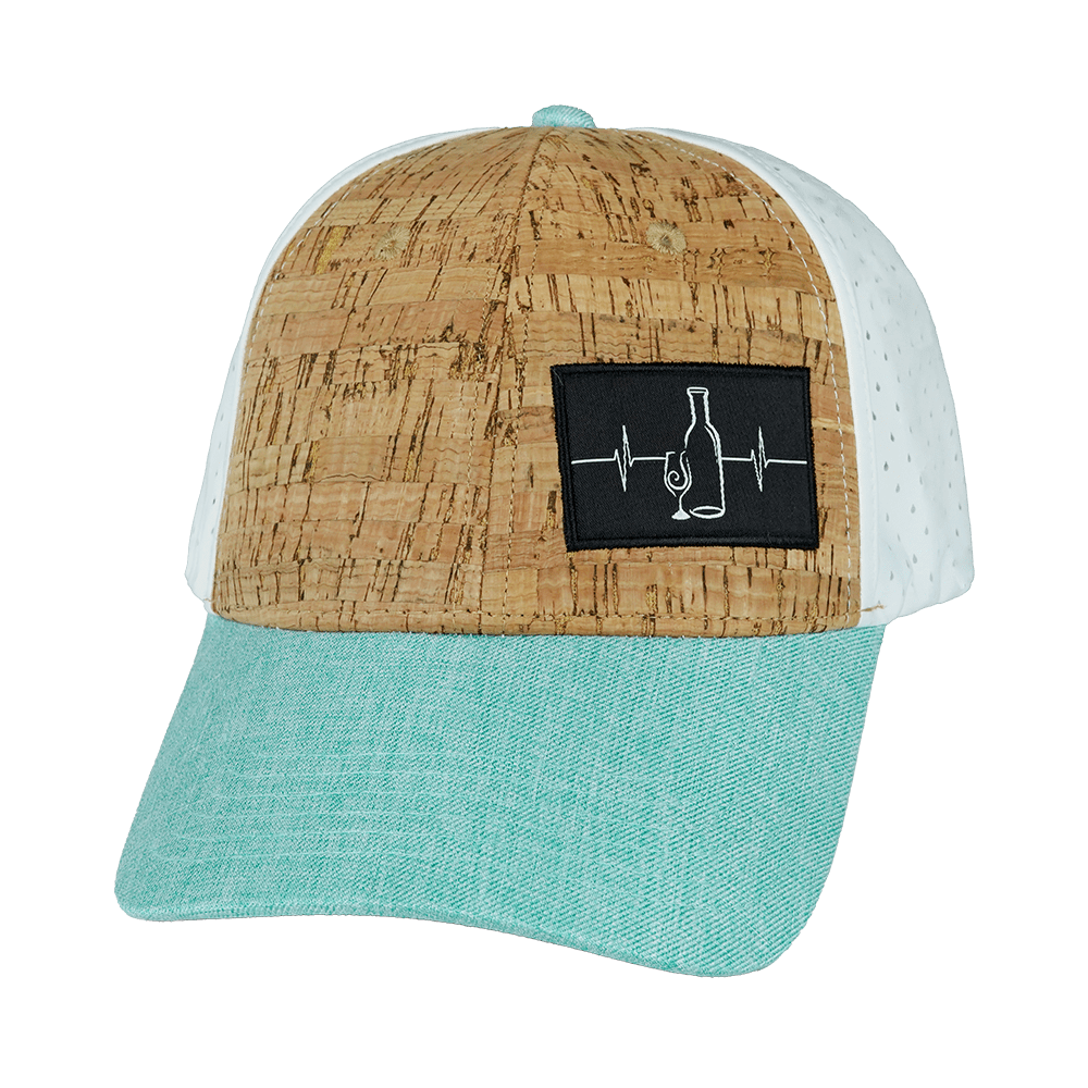 The Heartbeat Brand Wine Hat - Low Profile - Ponytail - Cork - Mint / White - Laser Mesh — side view