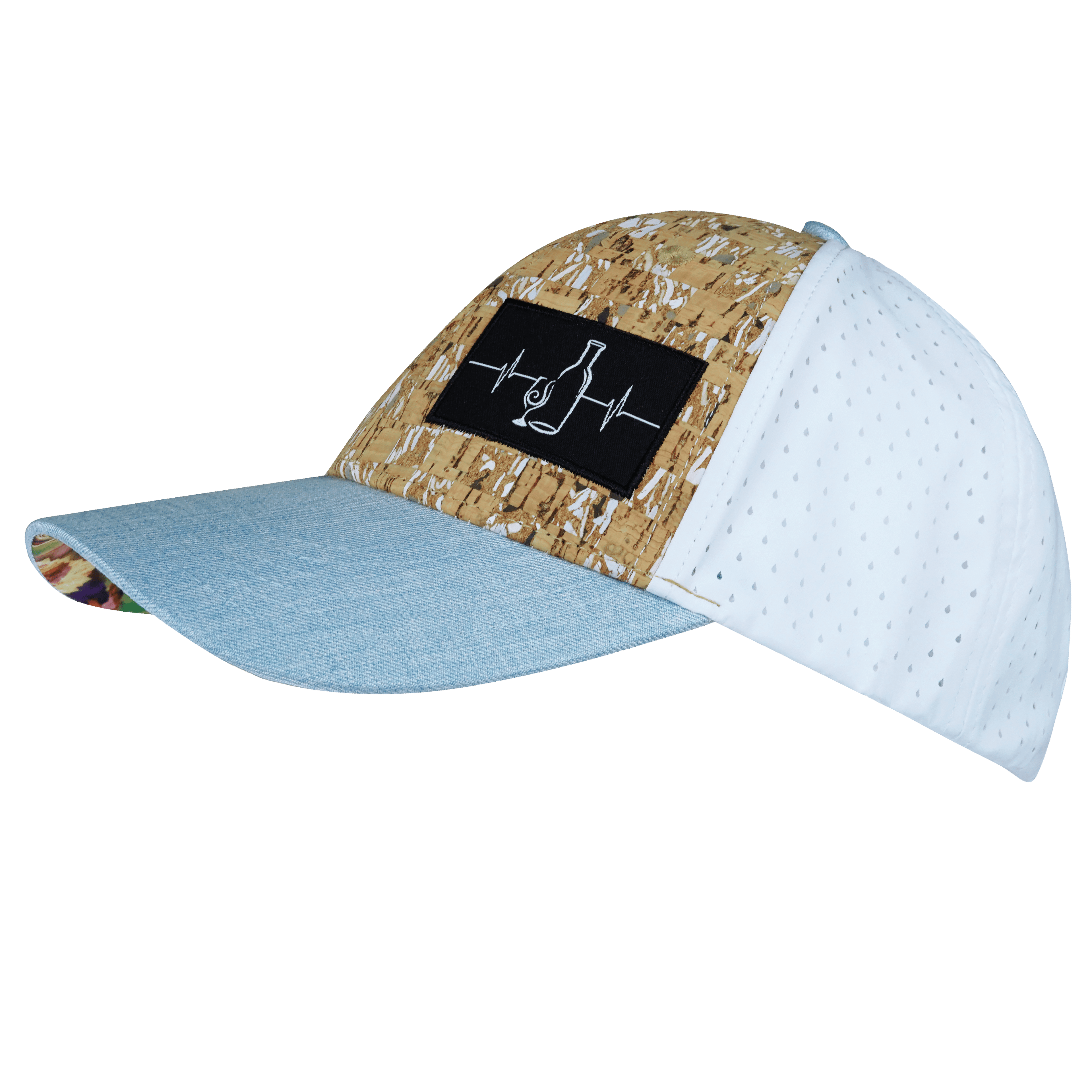 The Heartbeat Brand Wine Hat - Low Profile - Ponytail - Cork - Baby Blue / White - Laser Mesh — lifestyle context