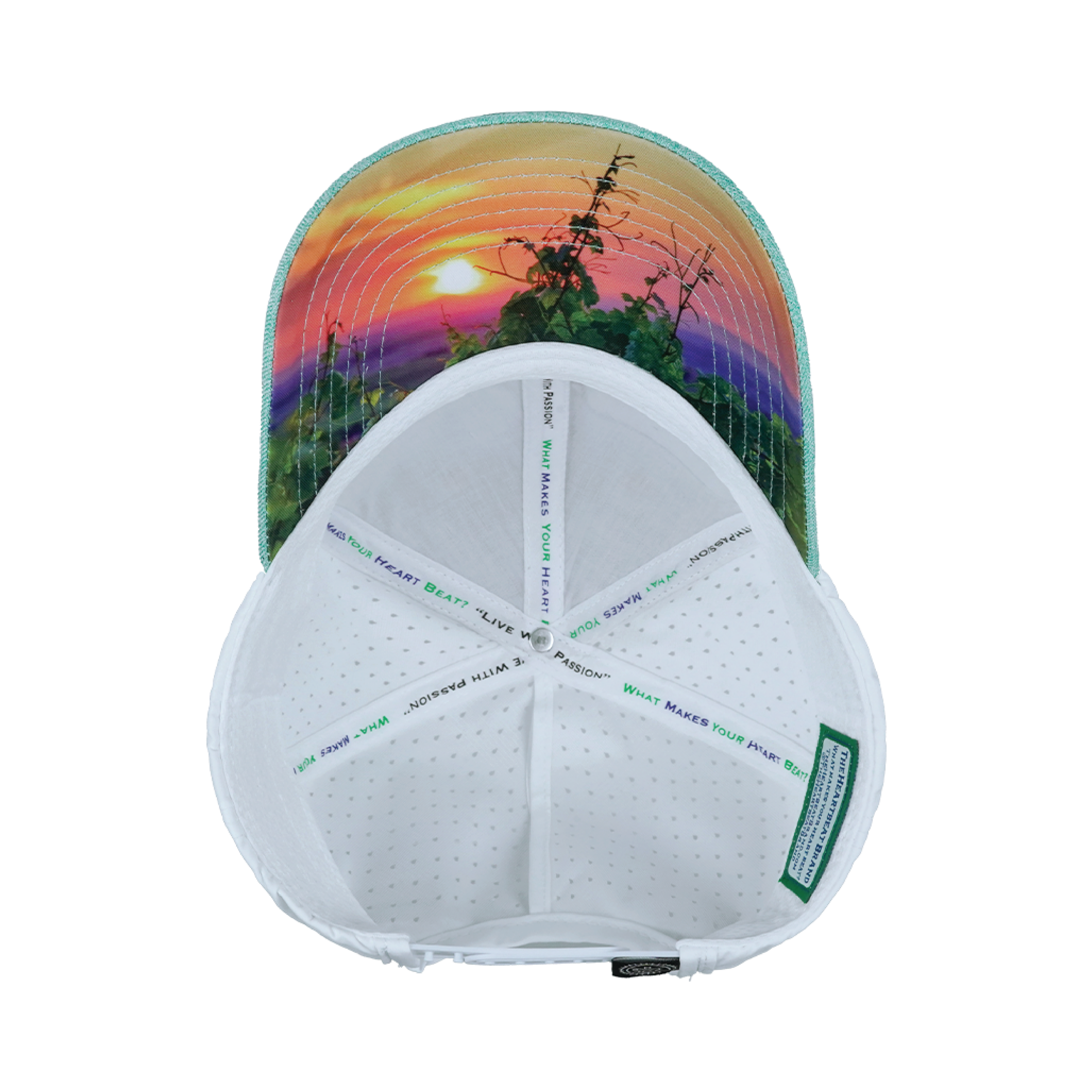 The Heartbeat Brand Wine Hat - Low Profile - Ponytail - Cork - Mint / White - Laser Mesh — back view