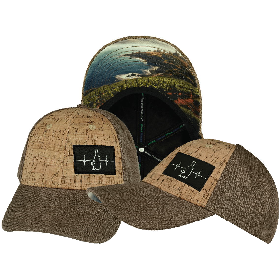 The Heartbeat Brand Wine Hat - Low Profile - Cork - Light Brown Hemp - Fabric Back — main product shot