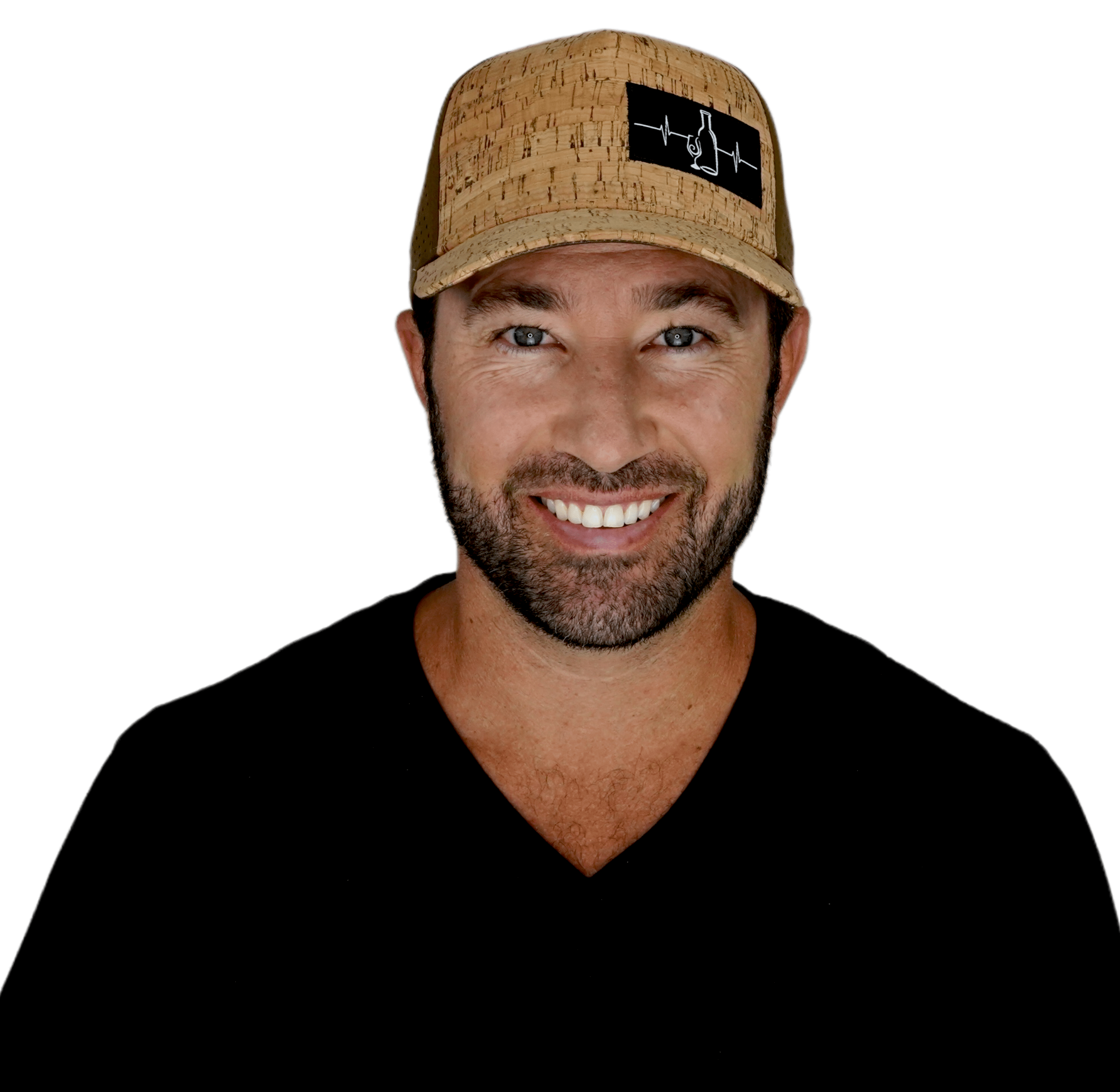 The Heartbeat Brand Wine Hat - Trucker Hat - Cork - Brown - Laser Mesh — detail close-up