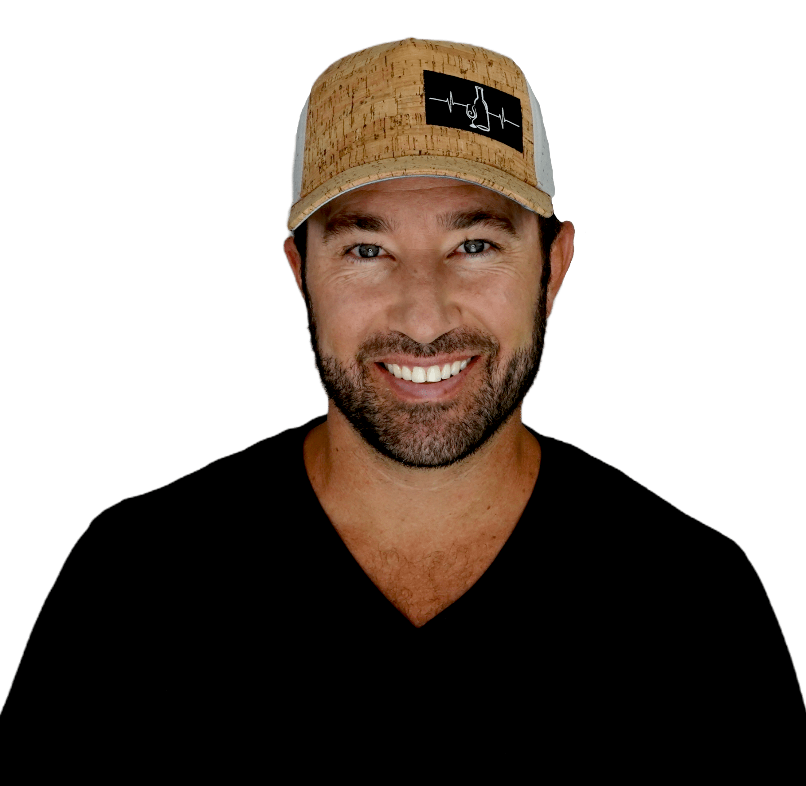 The Heartbeat Brand Wine Hat - Trucker Hat - Cork - Gray - Laser Mesh — detail close-up
