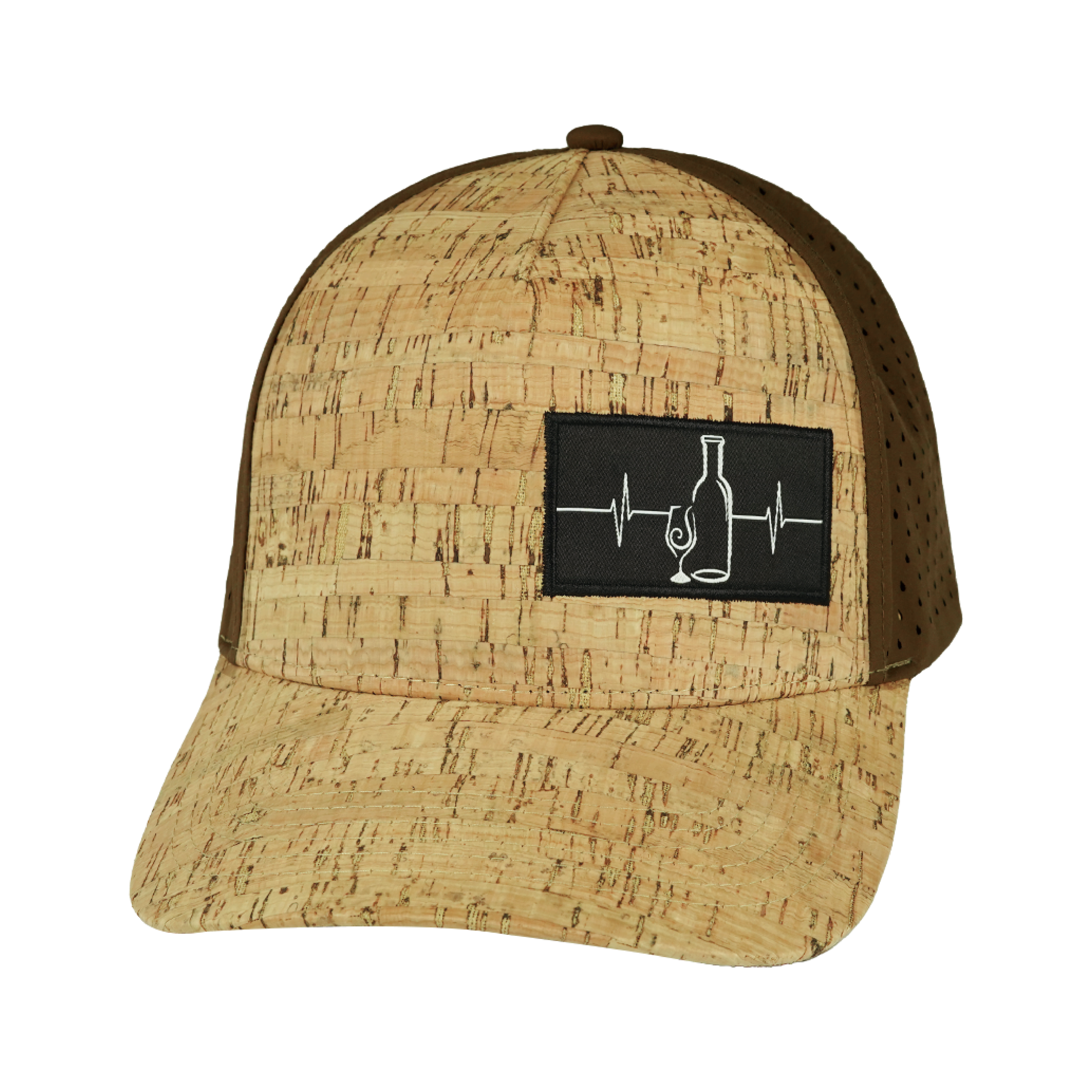 The Heartbeat Brand Wine Hat - Trucker Hat - Cork - Brown - Laser Mesh — back view